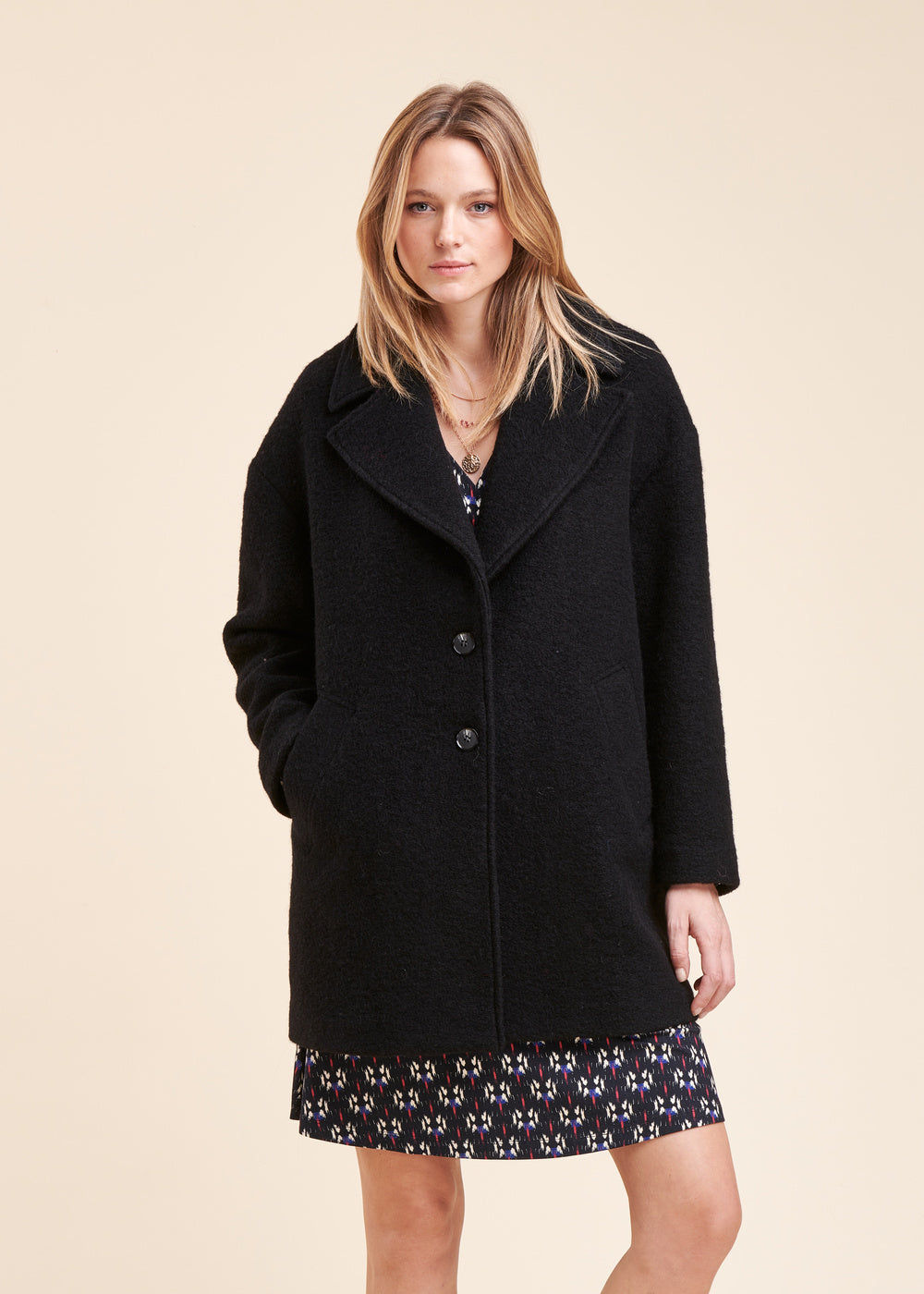 Manteau 3/4 uni coupe ample