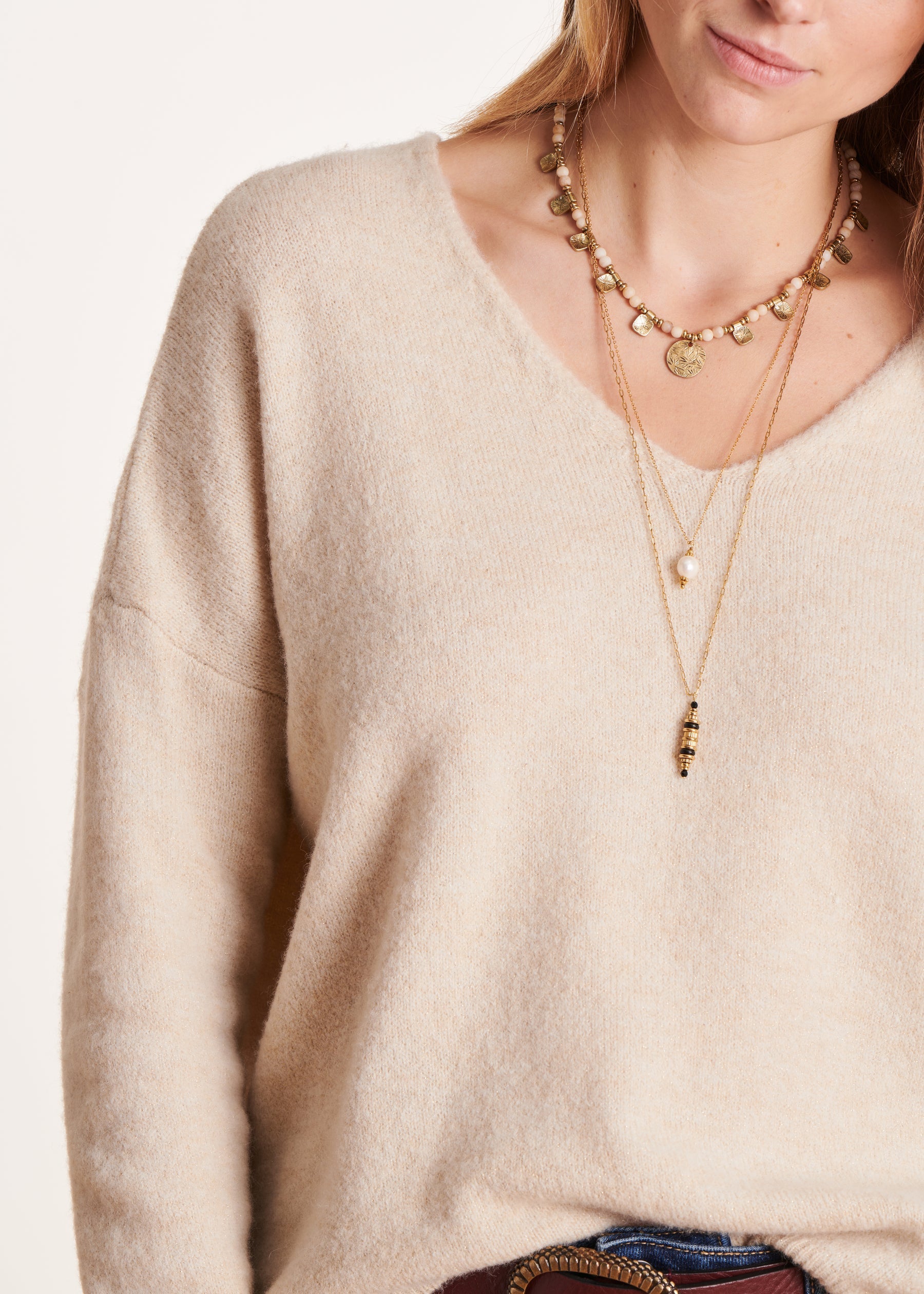 Pull ample écru en maille irisée