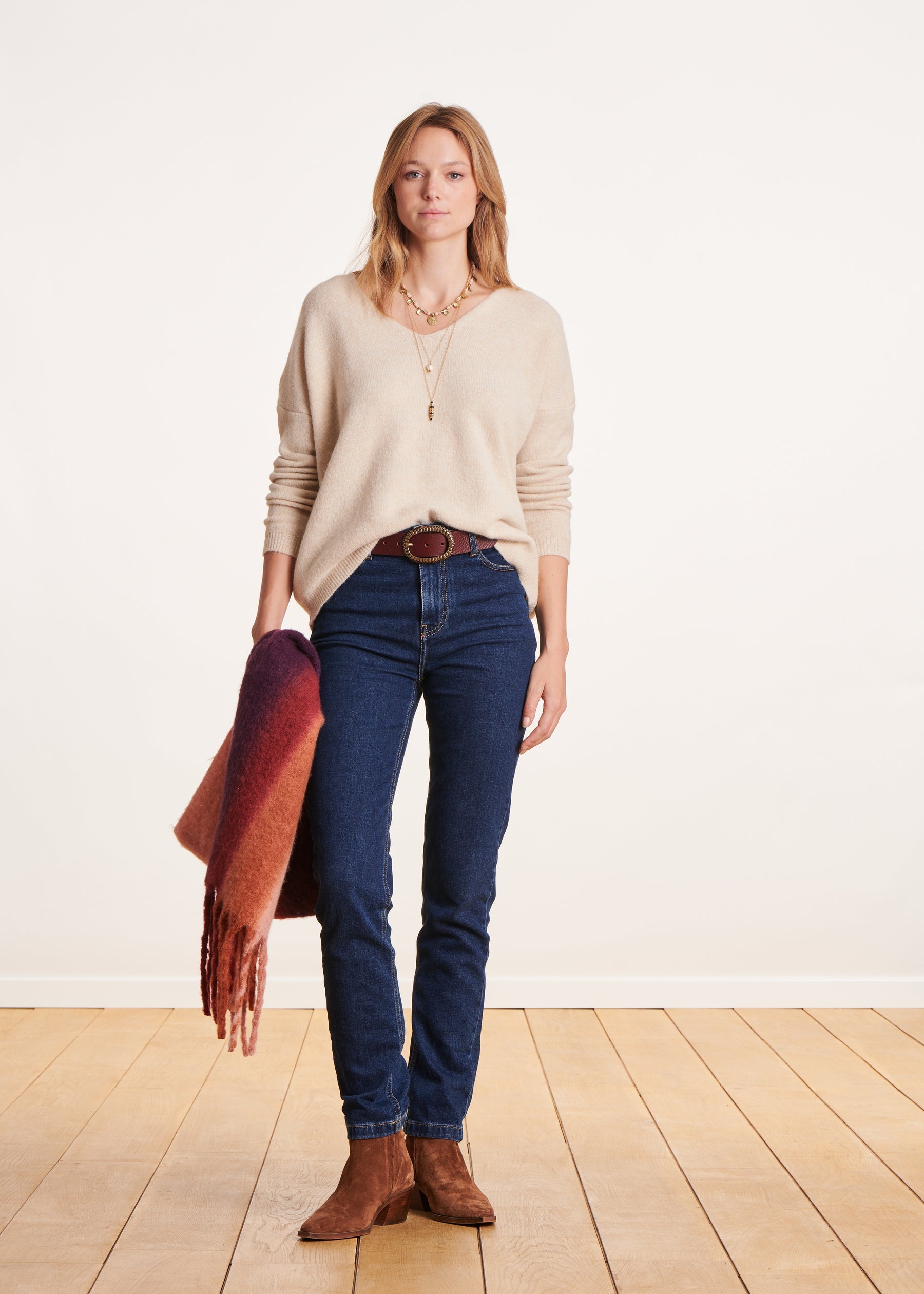 Pull ample écru en maille irisée