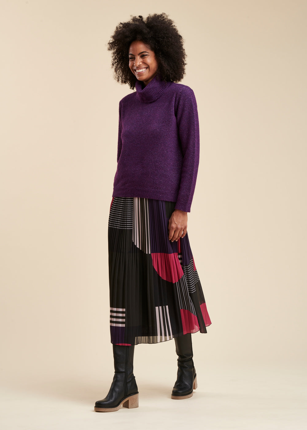Pull col roulé en maille irisée