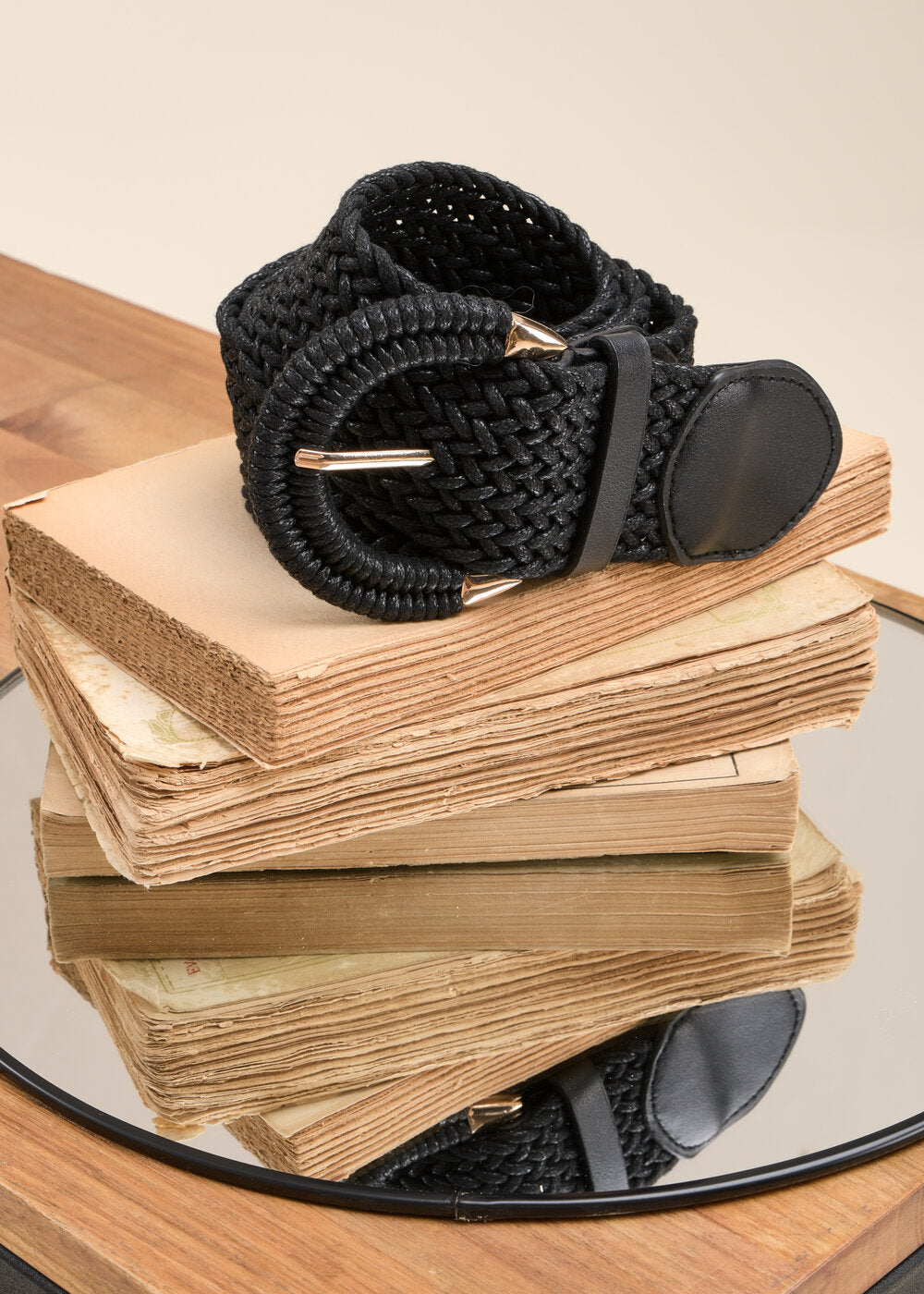 Ceinture large tressée noire