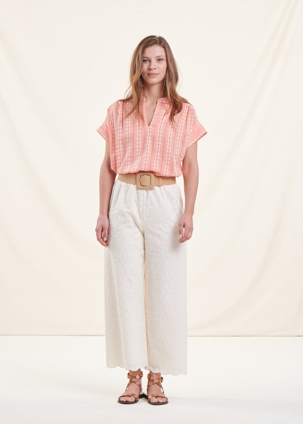 Ceinture élastiquée beige boucle rectangle