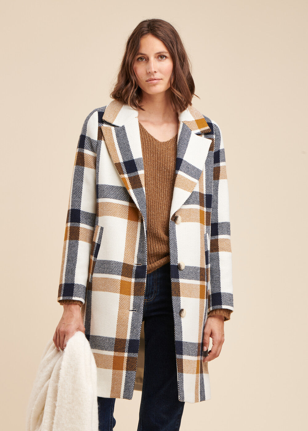 Manteau mi-long à carreaux