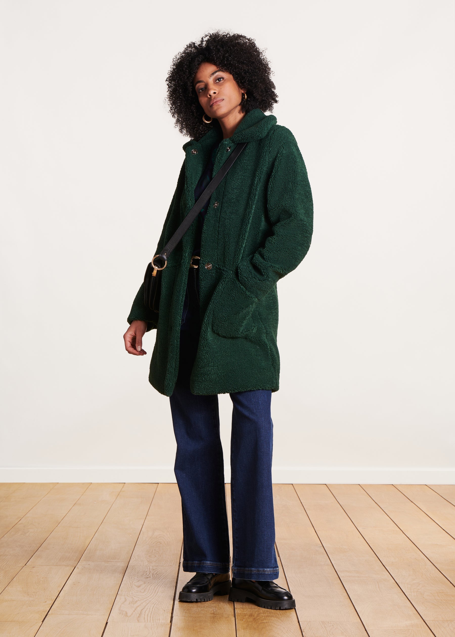 Manteau 3/4 vert bouclette