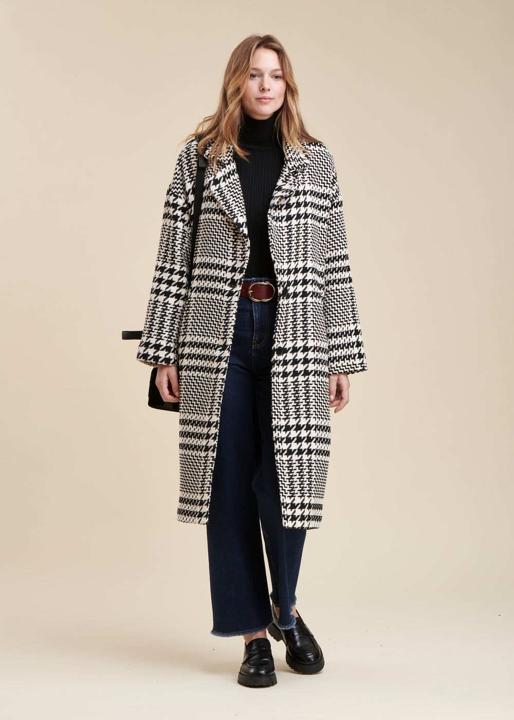 Manteau long motif prince de Galles
