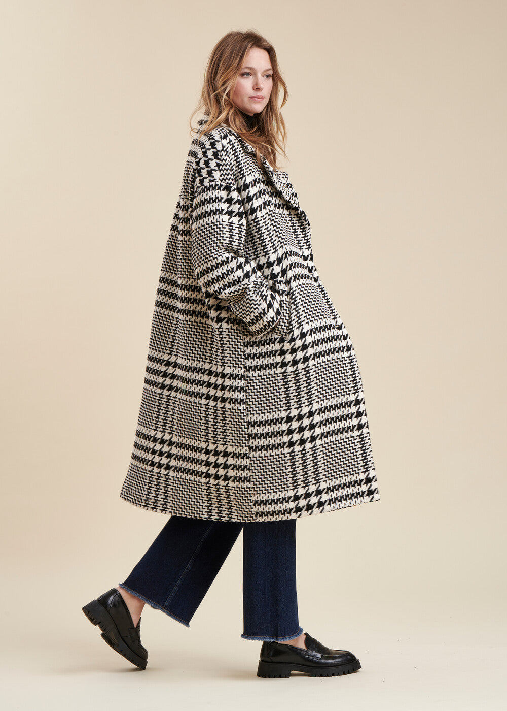 Manteau long motif prince de Galles