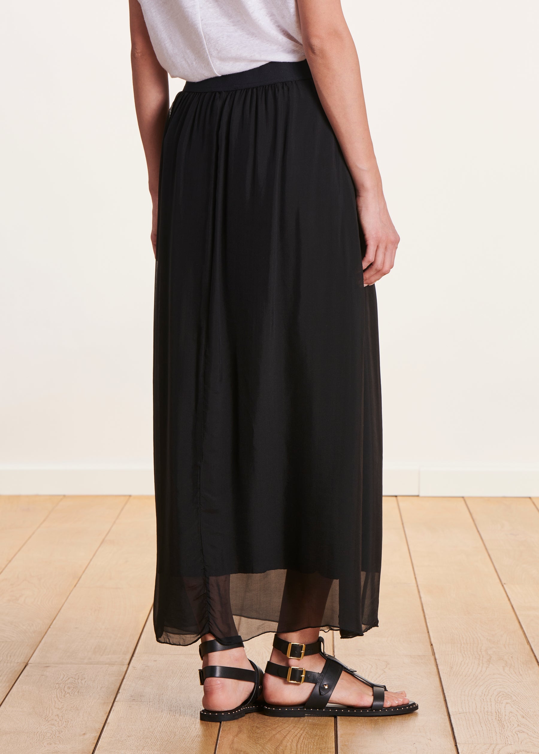 Jupe longue noire en voile taille élastique