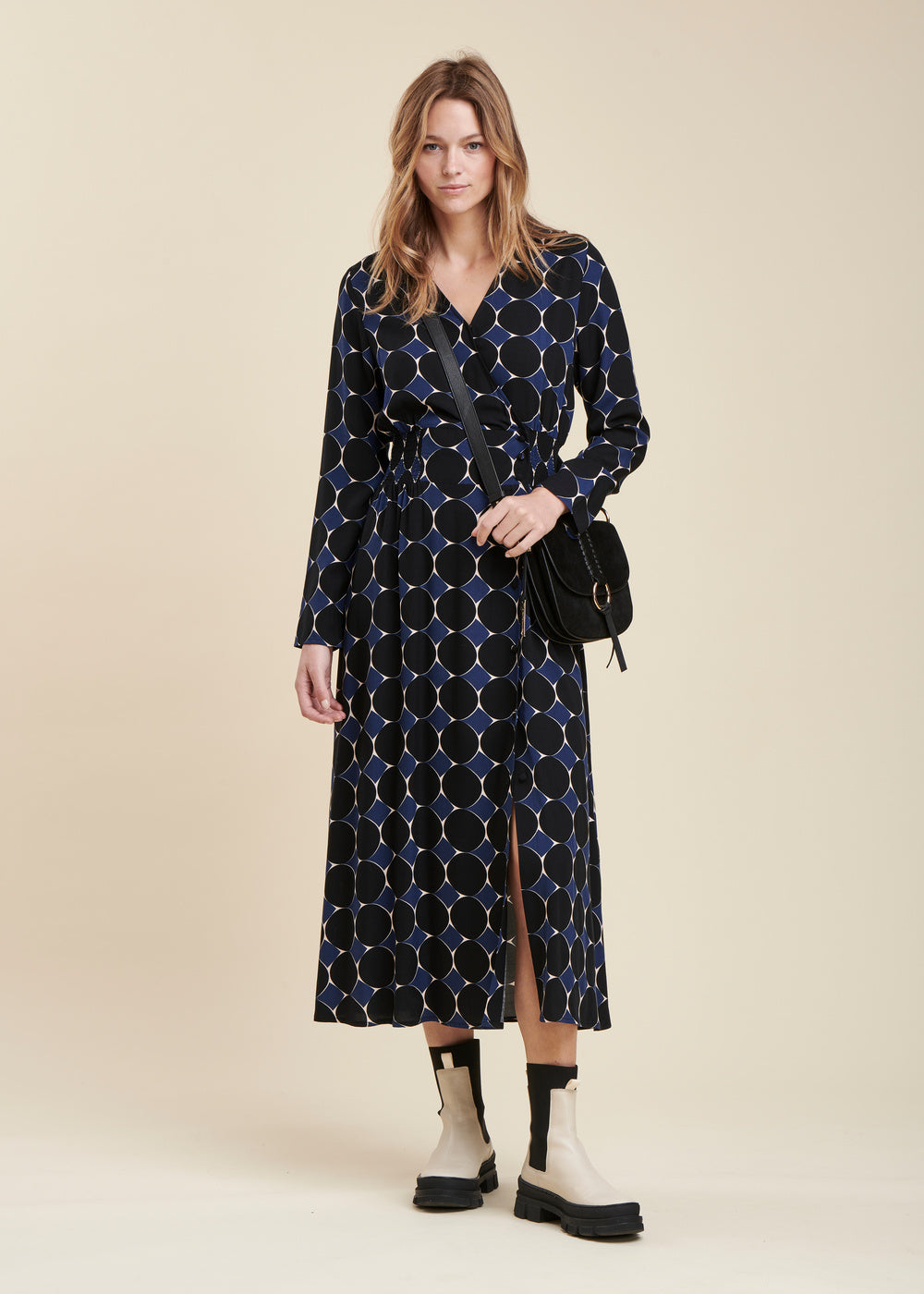 Robe portefeuille longue à imprimé graphique en viscose Ecovero