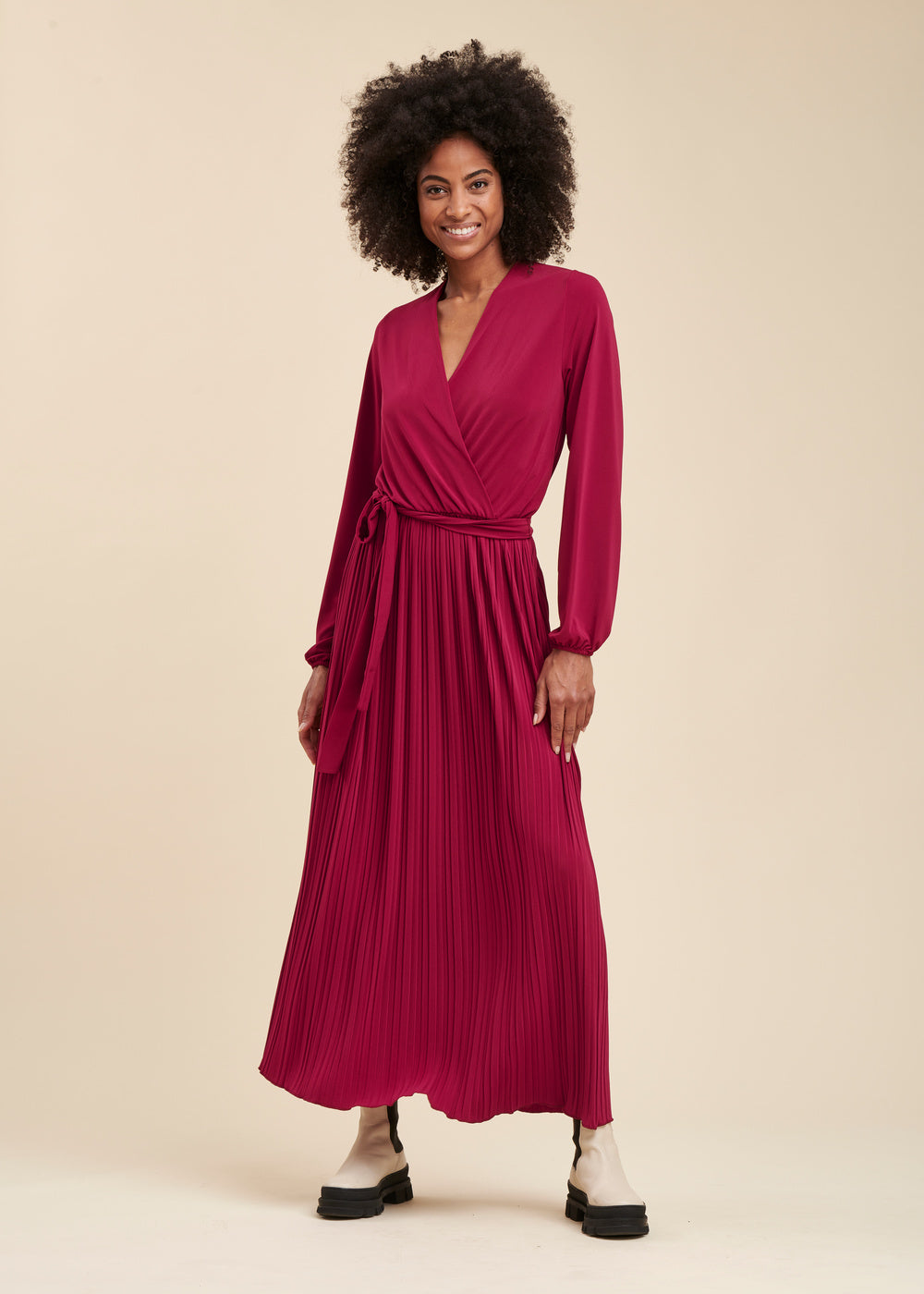 Robe longue jersey plissé