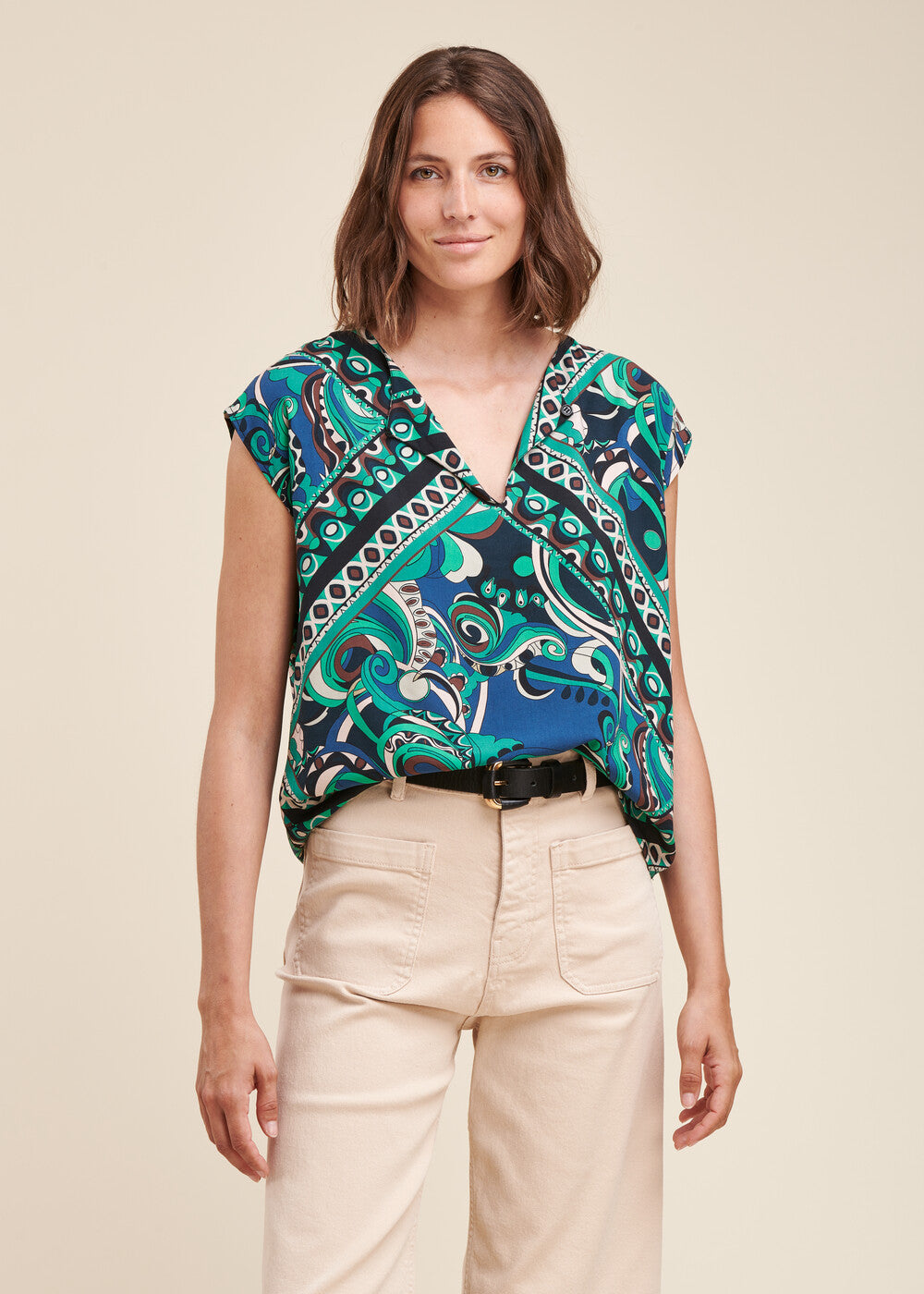 Top en viscose écoresponsable Ecovero à imprimé foulard