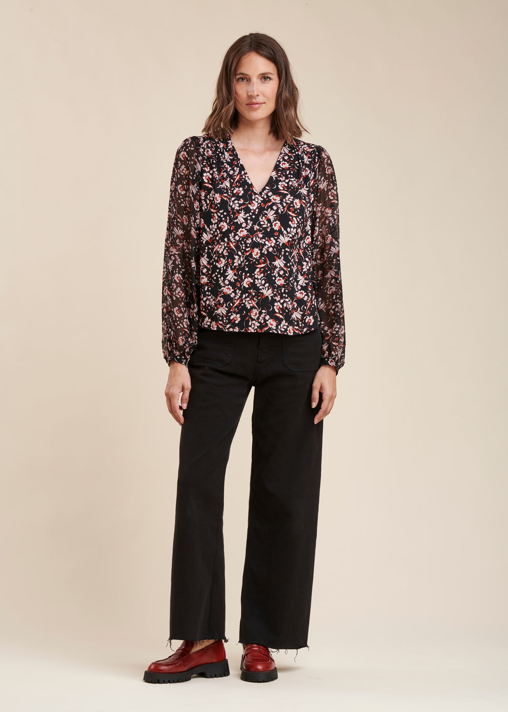 Top bi-matière à imprimé fleuri