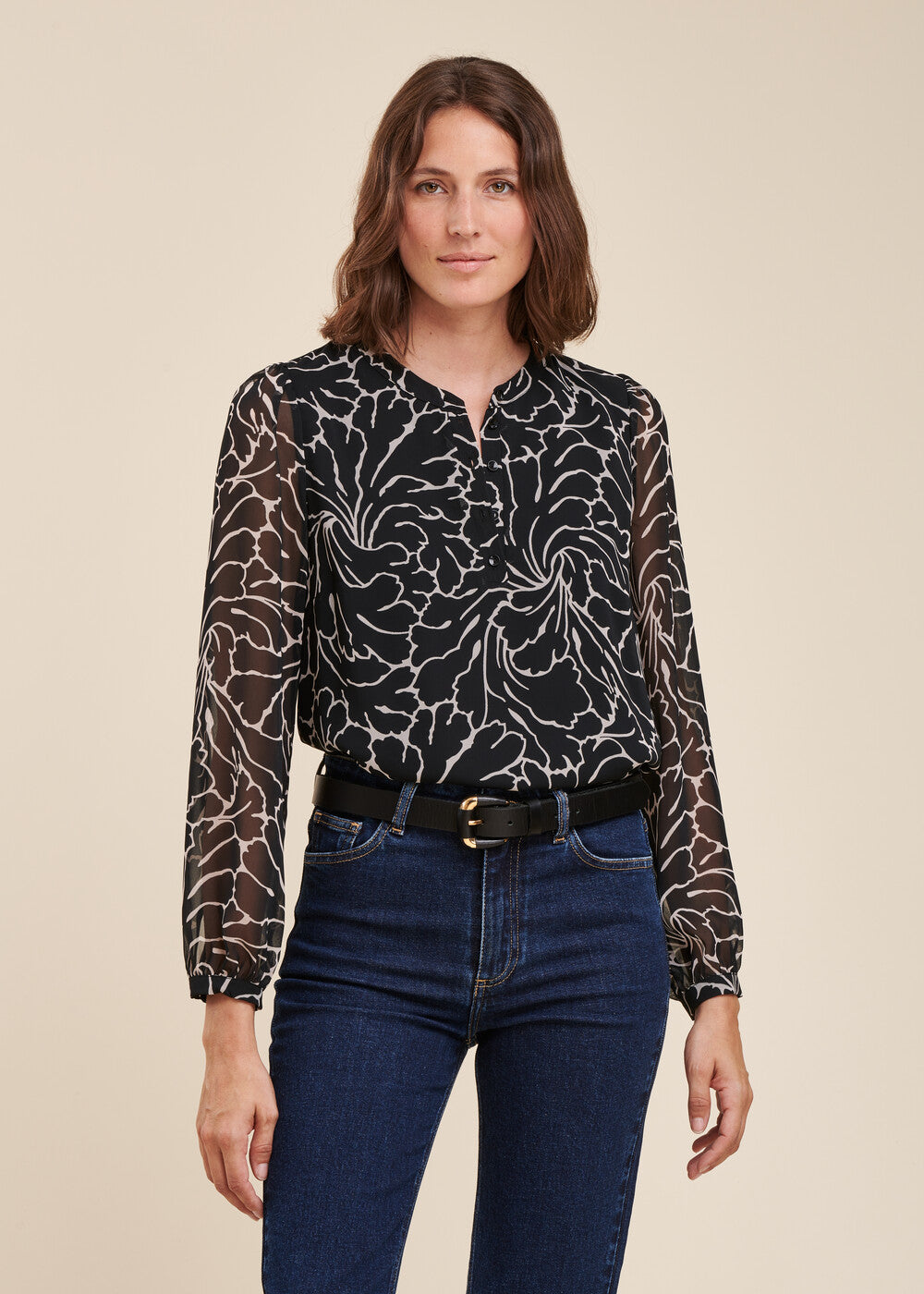 Top en voile de polyester recyclé à imprimé floral