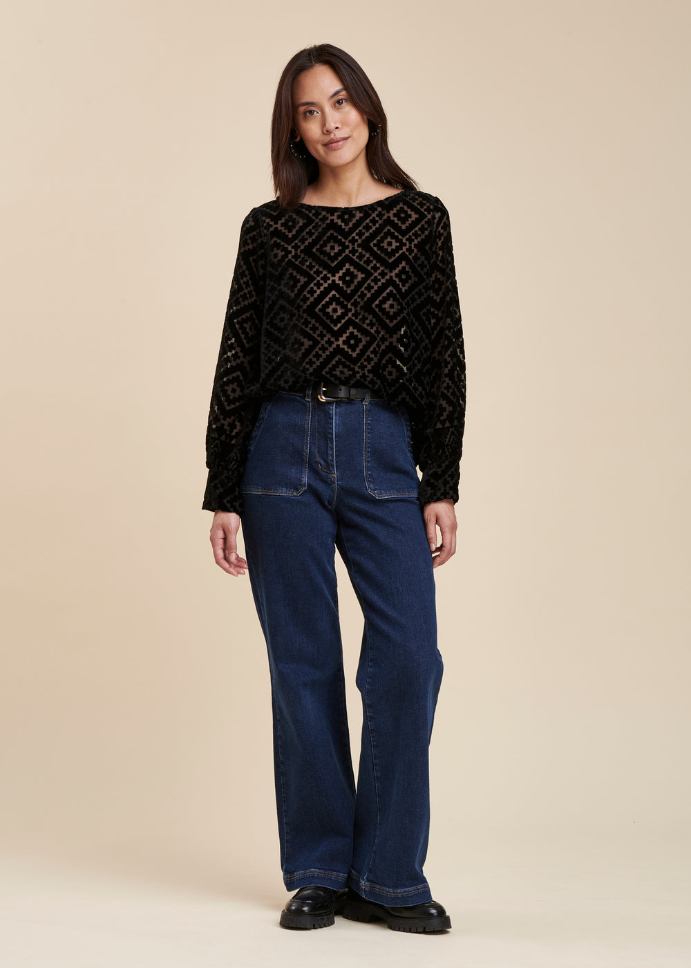 Top coupe droite en velours dévoré