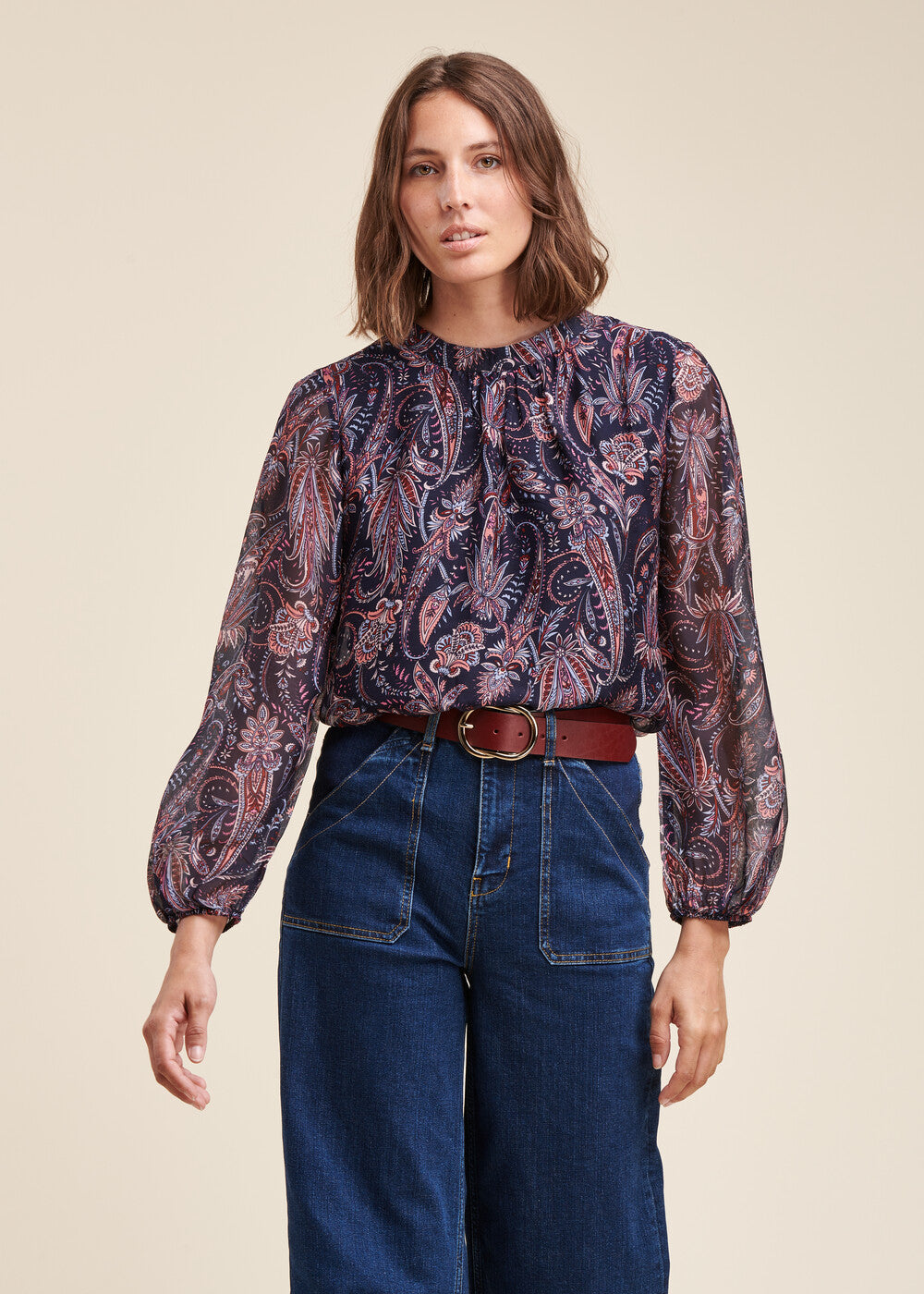 Top en voile de viscose soie à imprimé floral