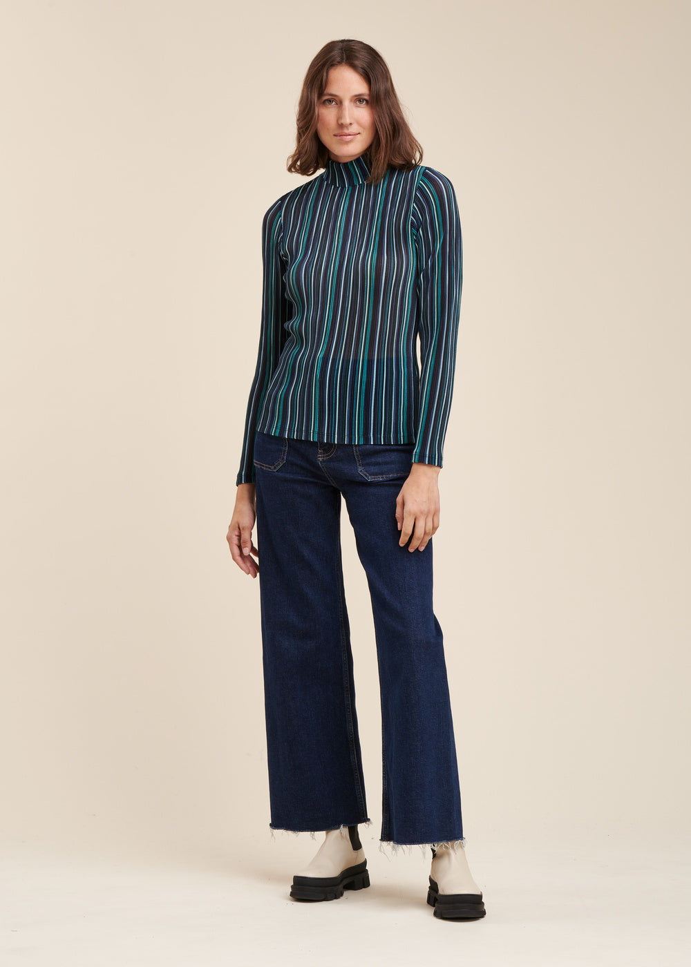 Tee-shirt col roulé rayures multiclores