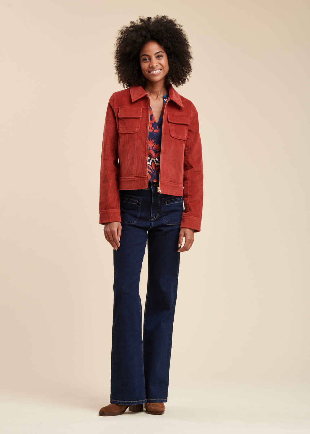 Veste courte zippée en velours