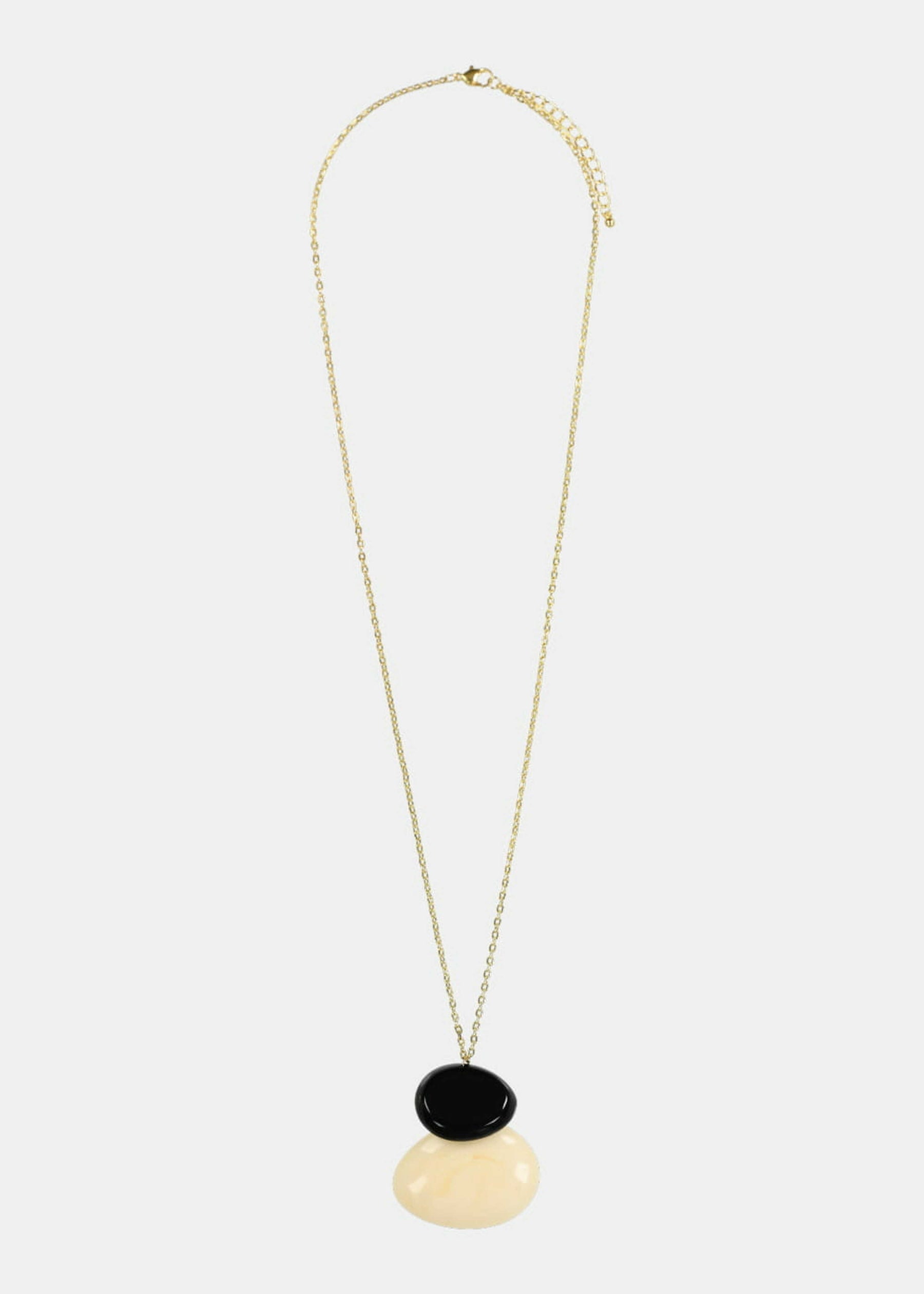 Collier sautoir pendentif en en résine noir et blanc