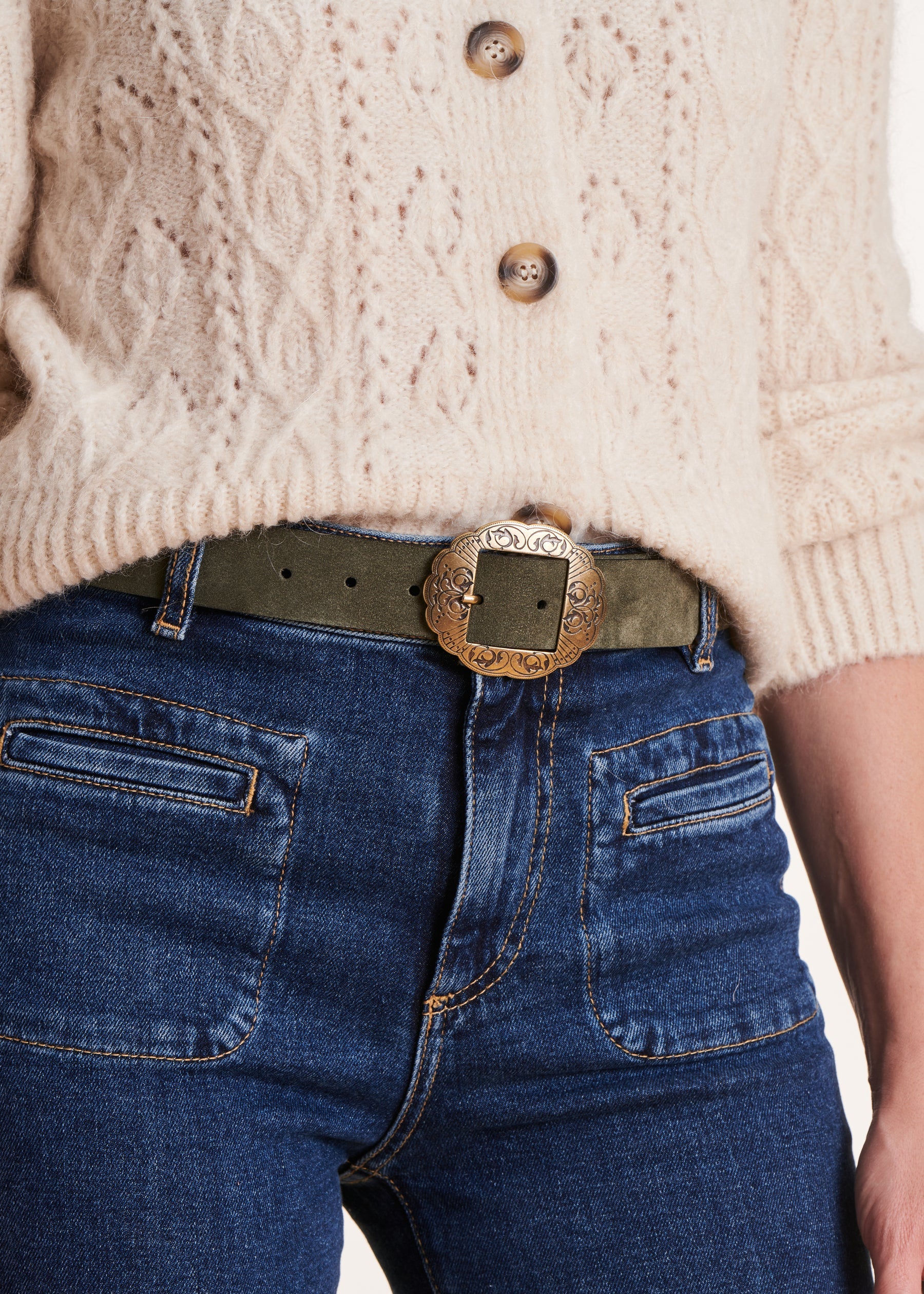 Ceinture kaki boucle fantaisie