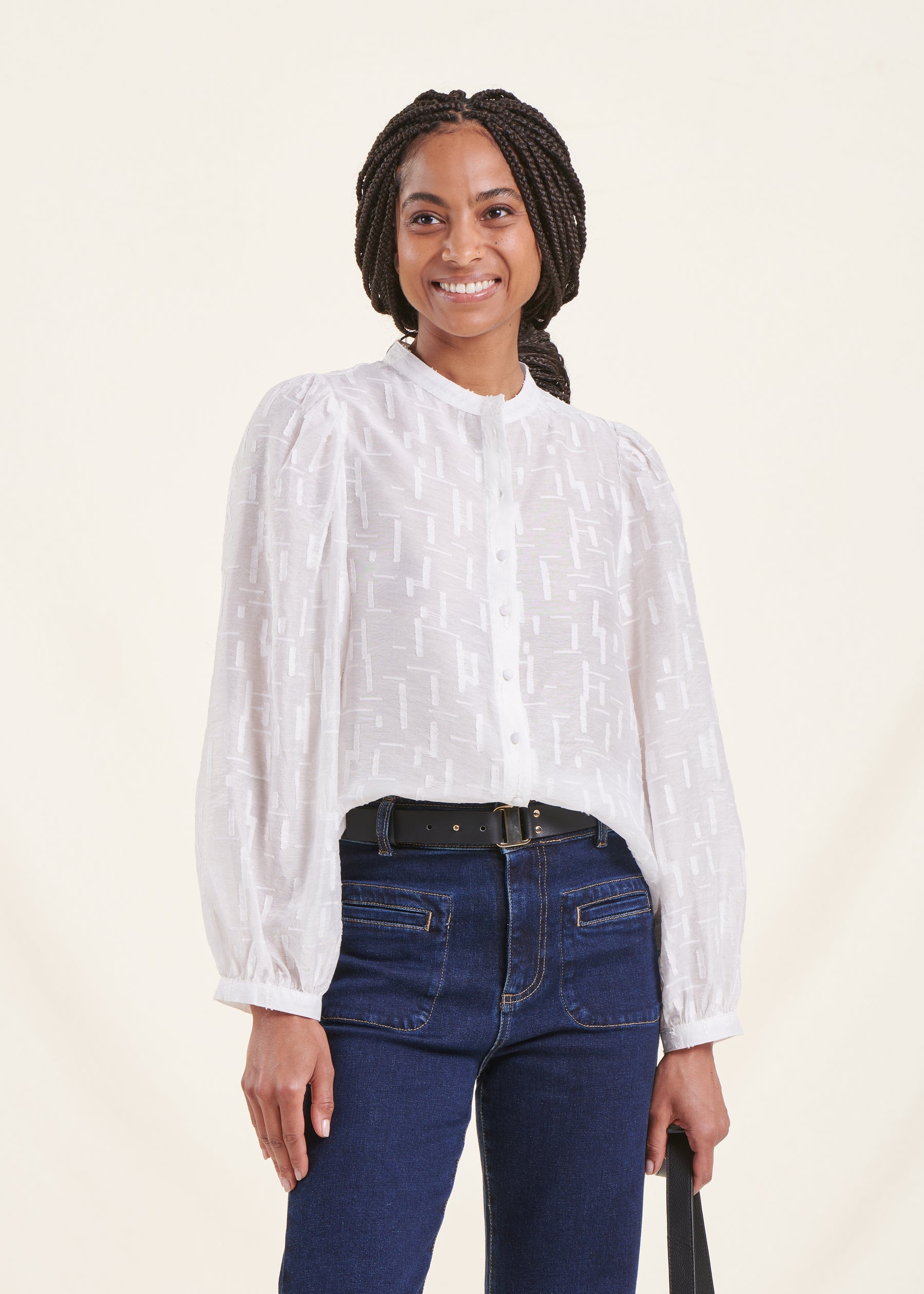 Chemise écrue en voile col mao