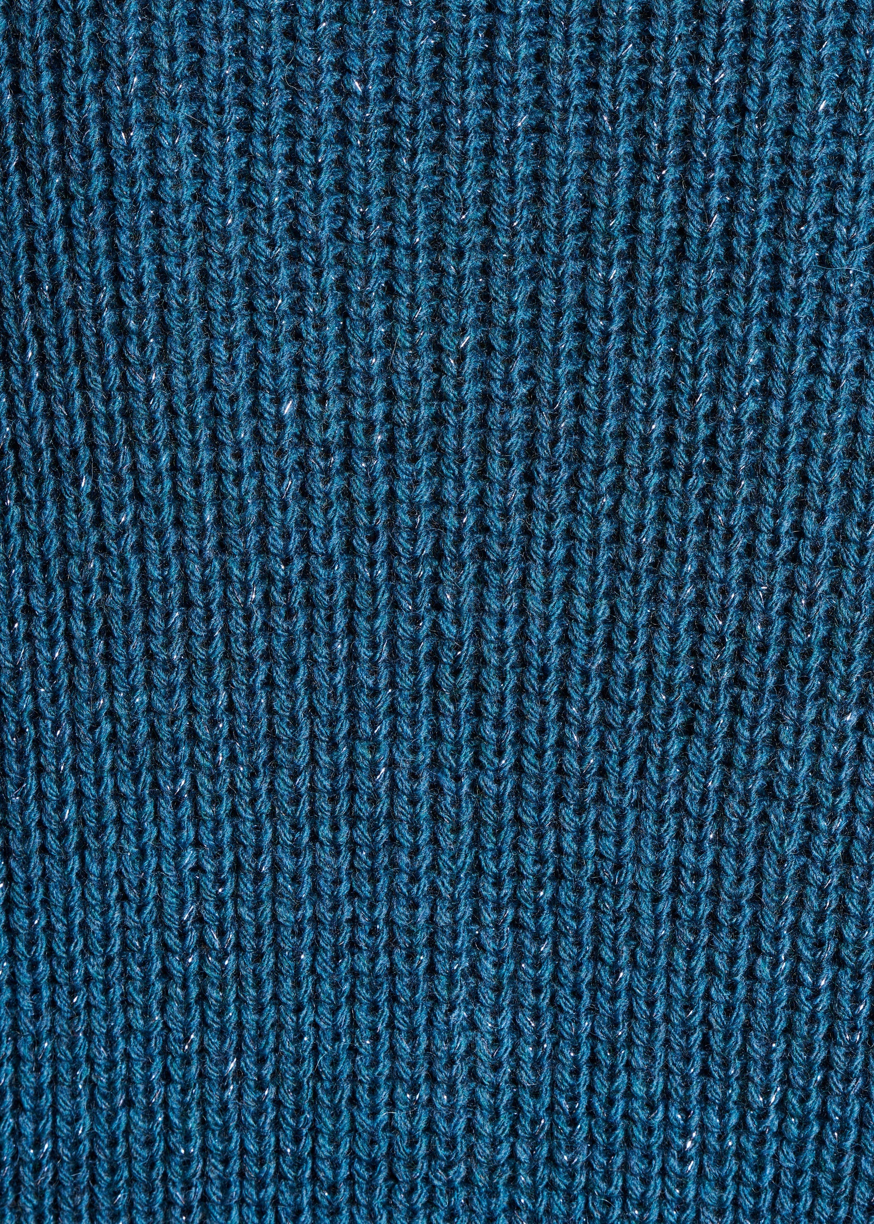 Gilet court bleu pétrole en maille irisée col V