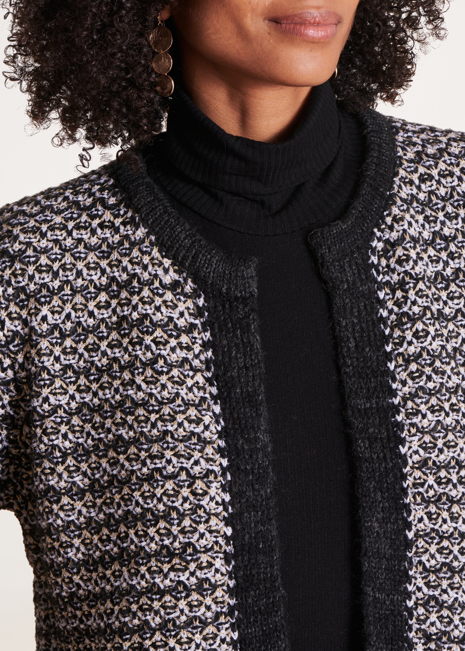 Gilet noir en maille irisée encolure ronde