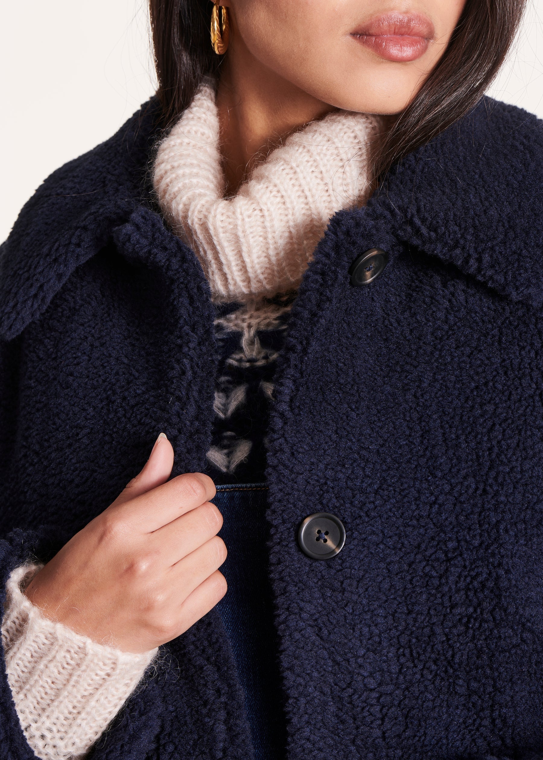 Manteau mi-long bleu marine col chemise