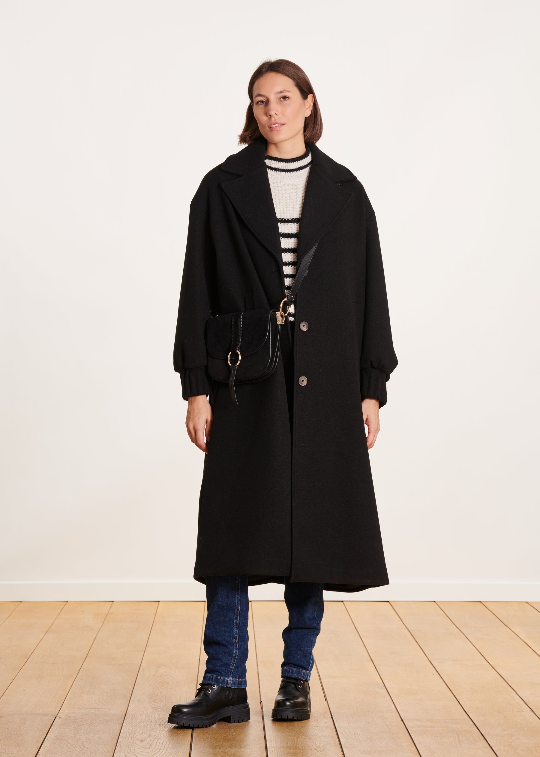 Manteau long noir oversize