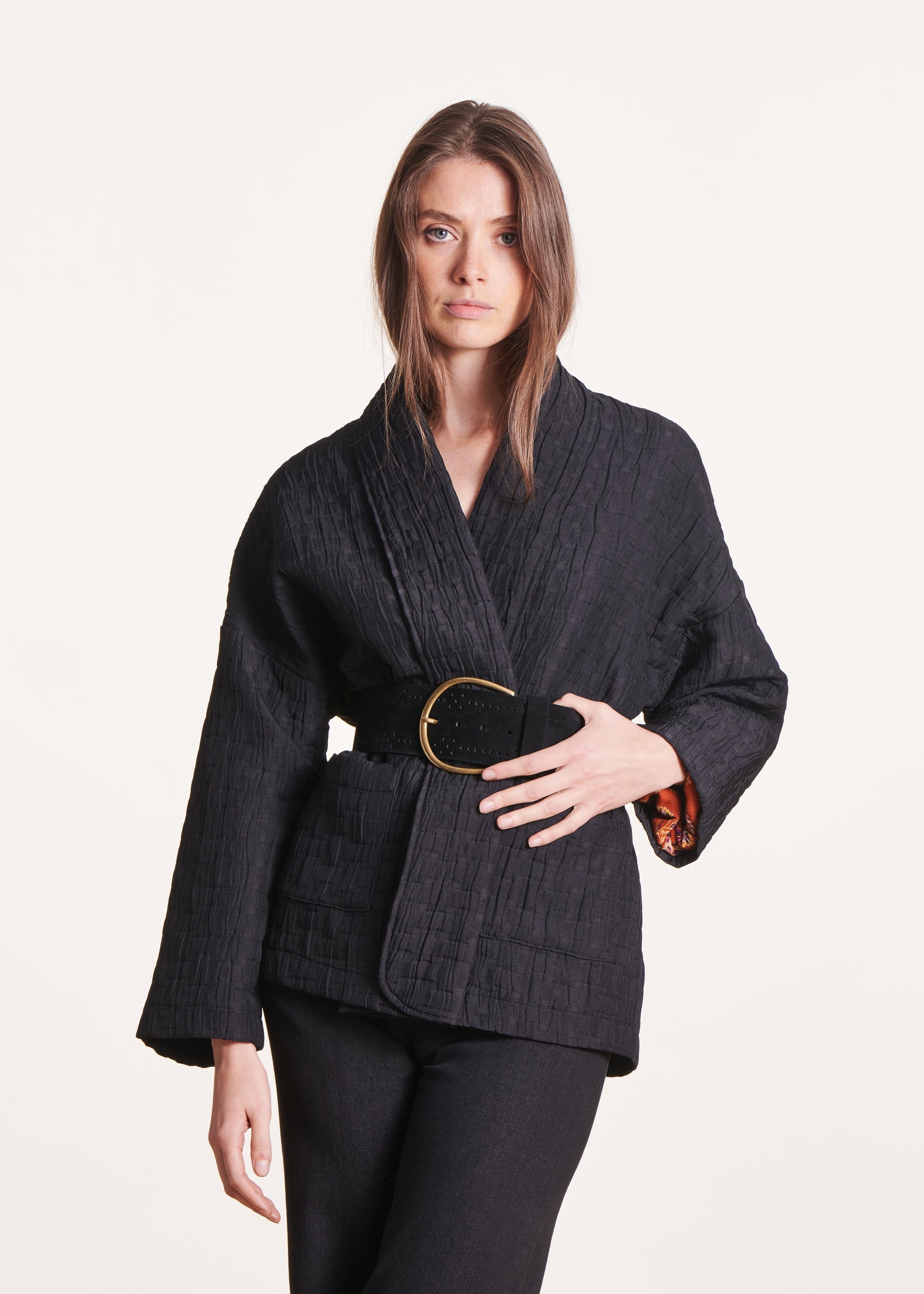 Veste noire légère style kimono