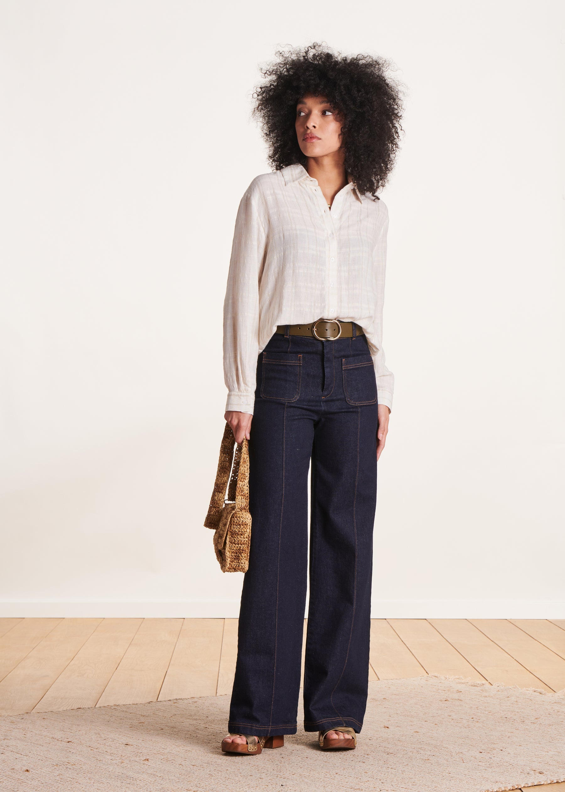 Jean large brut taille haute en coton biologique