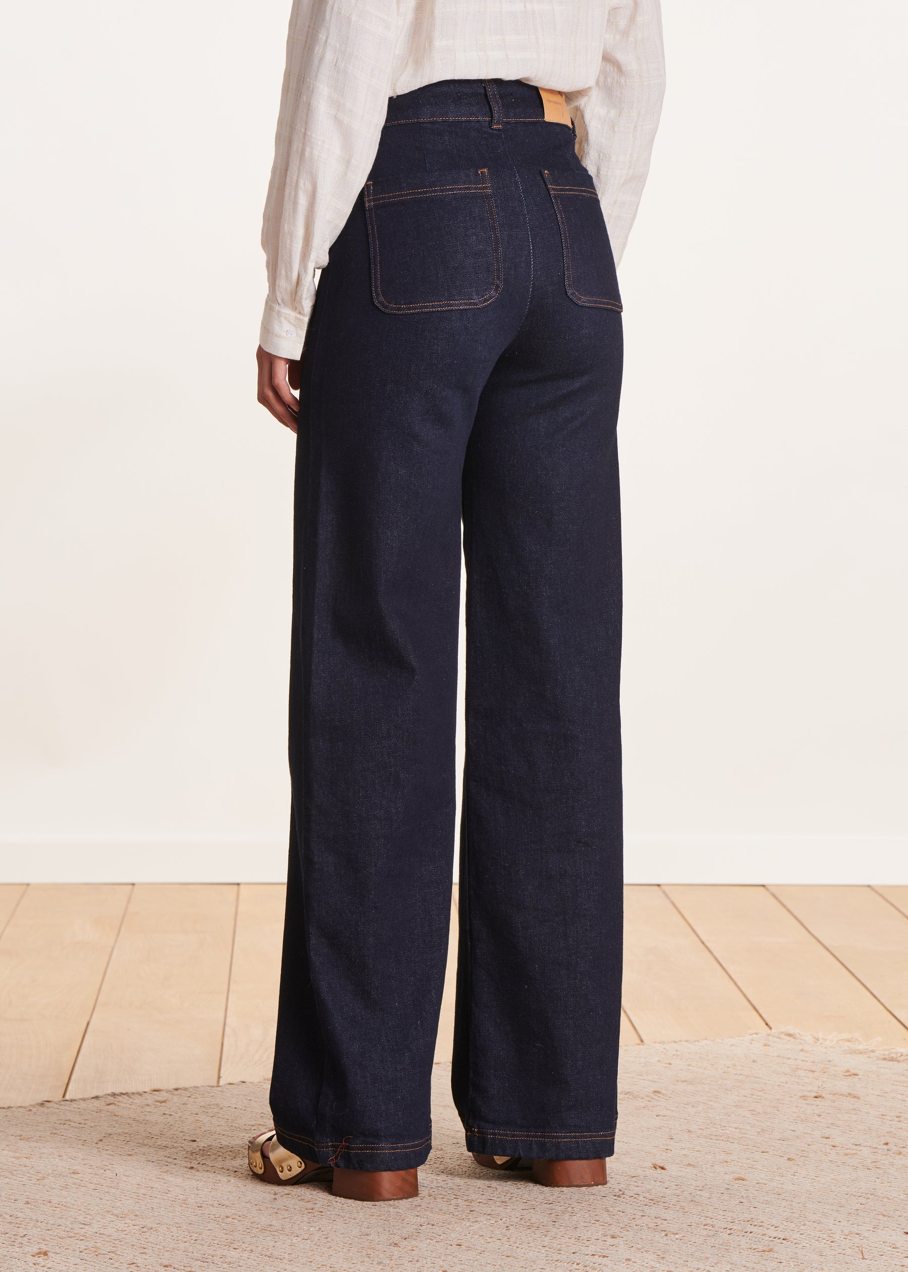 Jean large brut taille haute en coton biologique