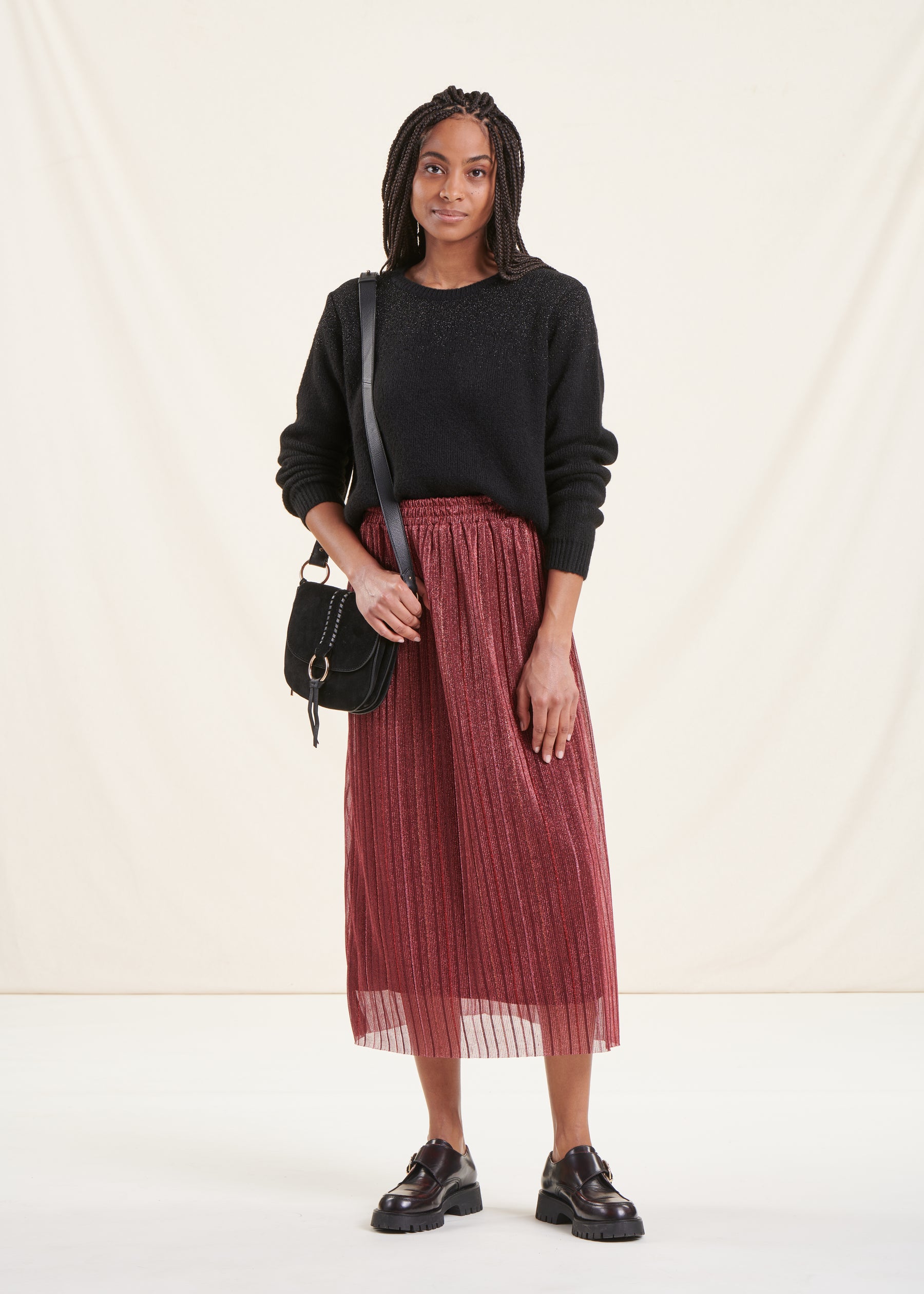 Jupe midi en voile bordeaux irisé