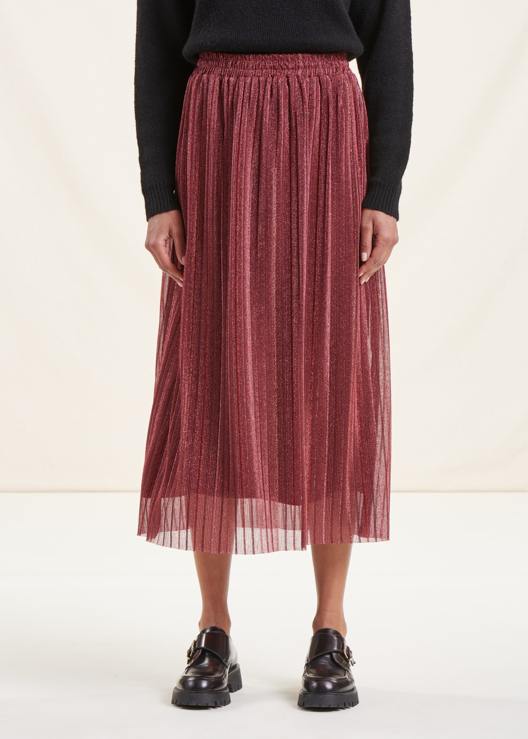 Jupe midi en voile bordeaux irisé