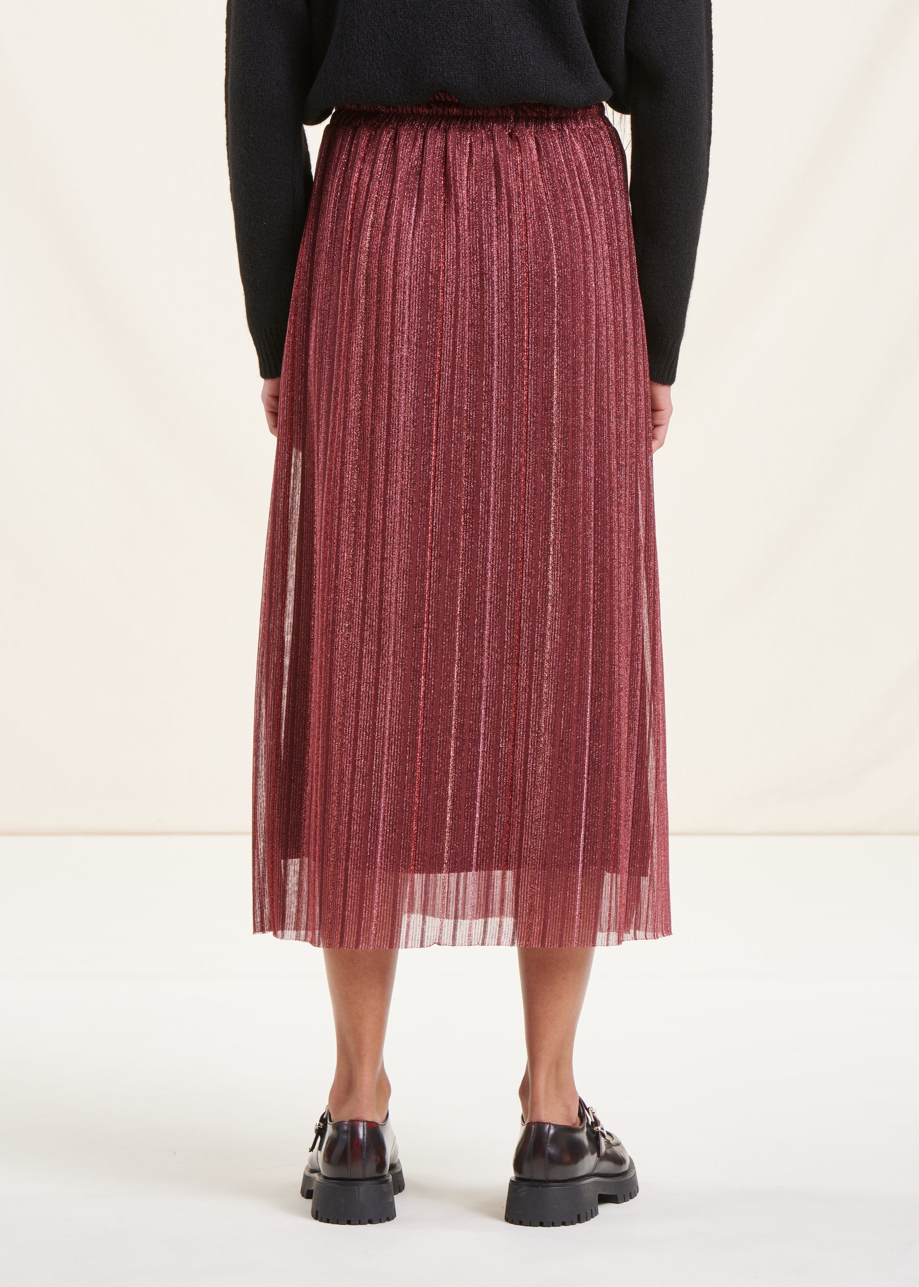 Jupe midi en voile bordeaux irisé