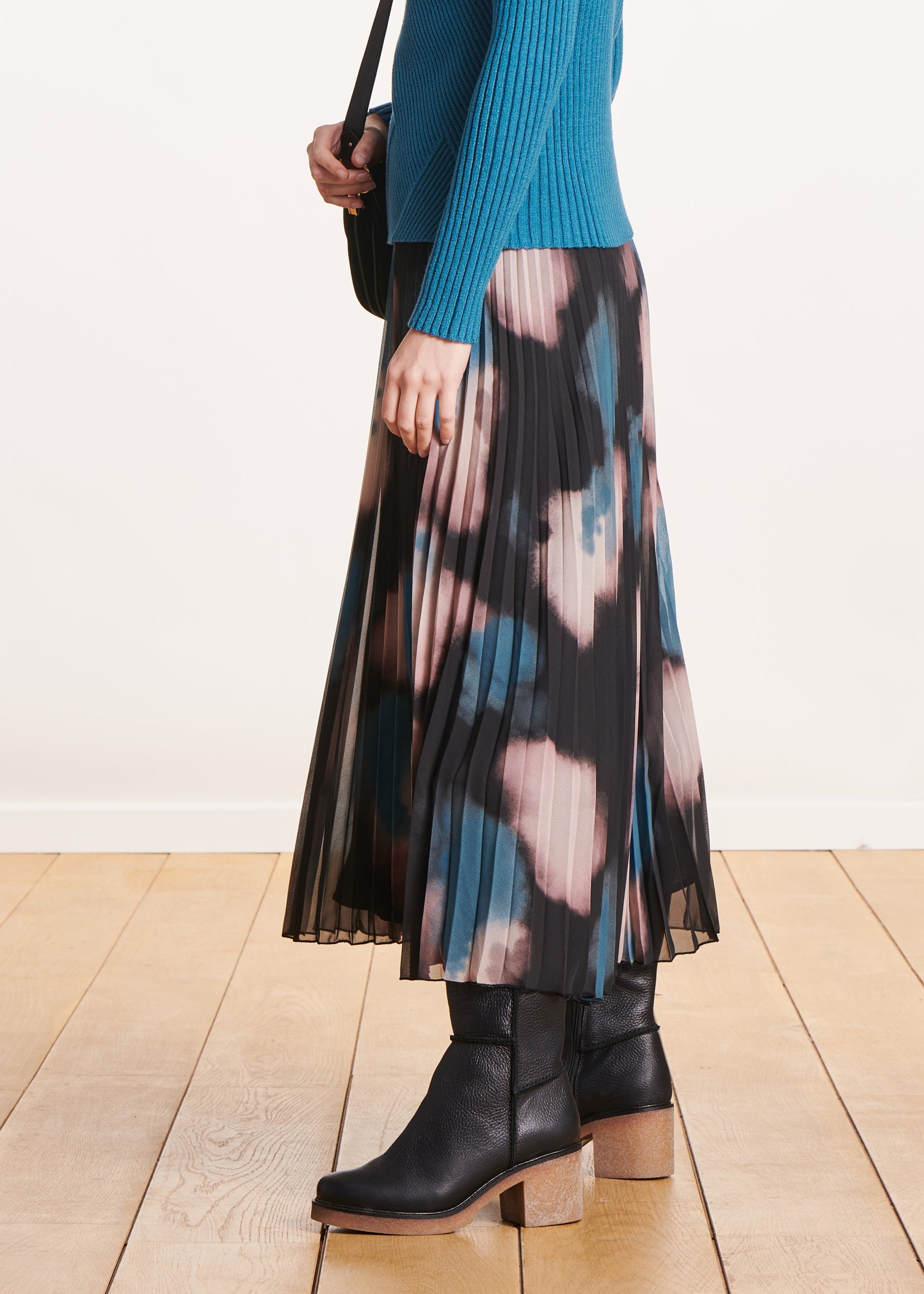 Jupe midi plissée en voile imprimé tie & dye