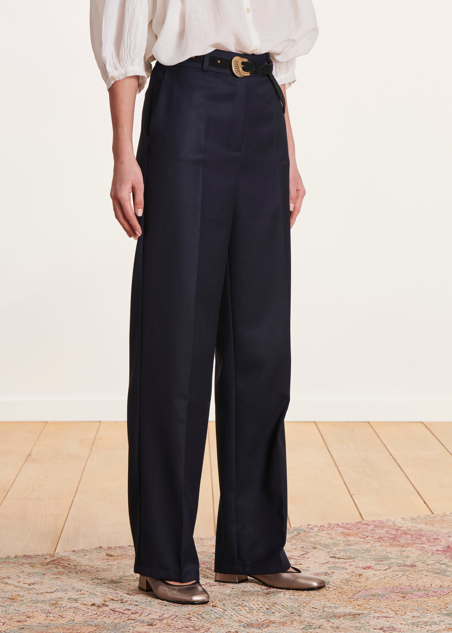 Pantalon bleu marine droit large upcyclé