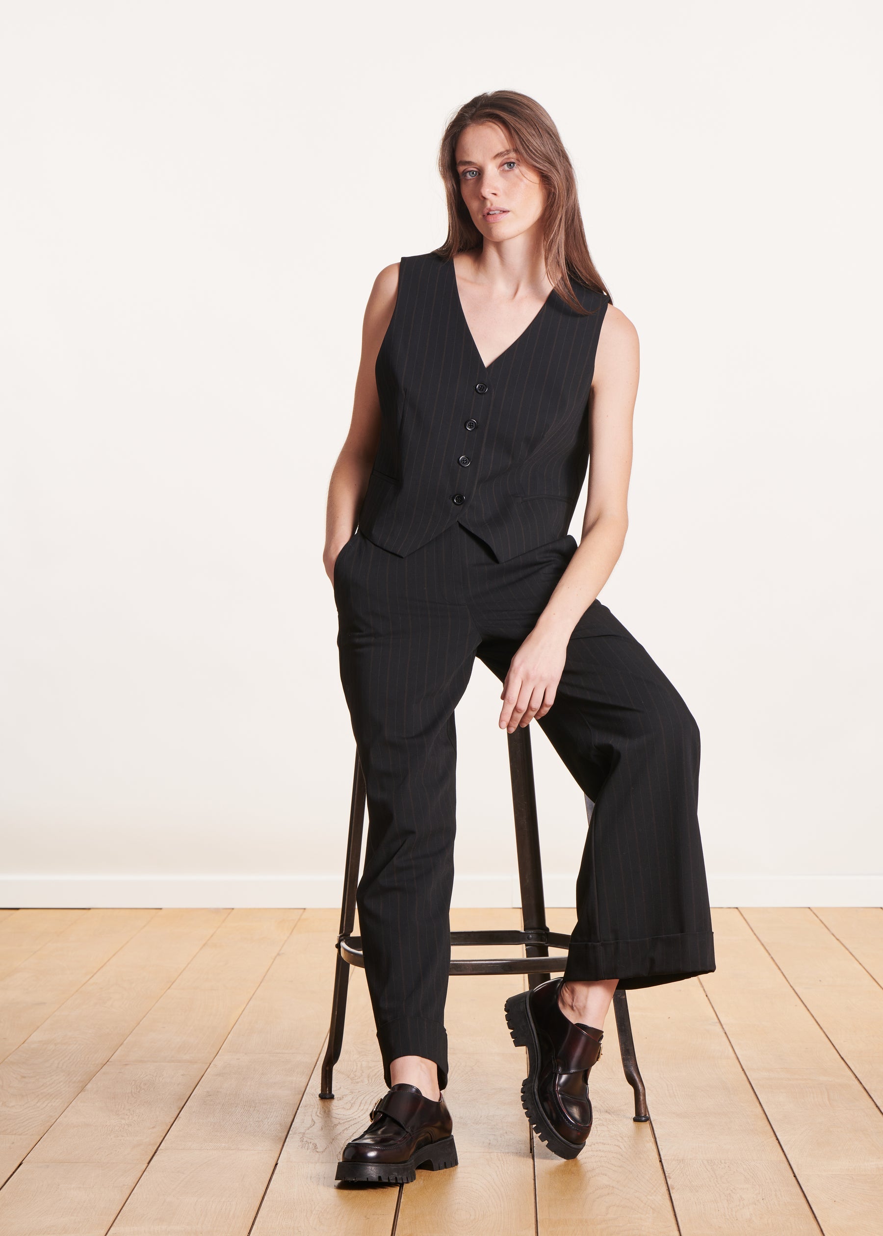 Pantalon large noir taille haute