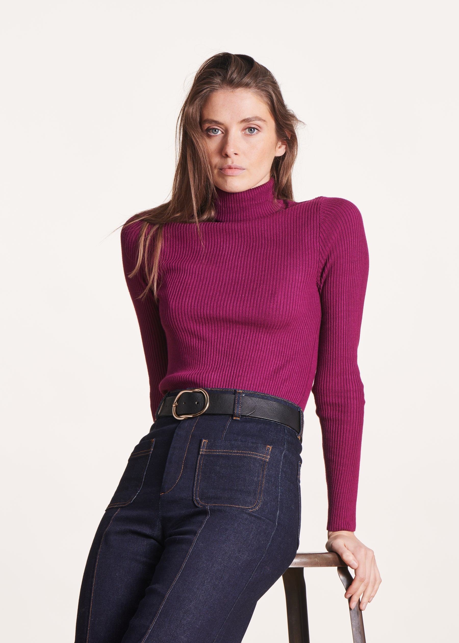 Pull chaussette violet à col roulé