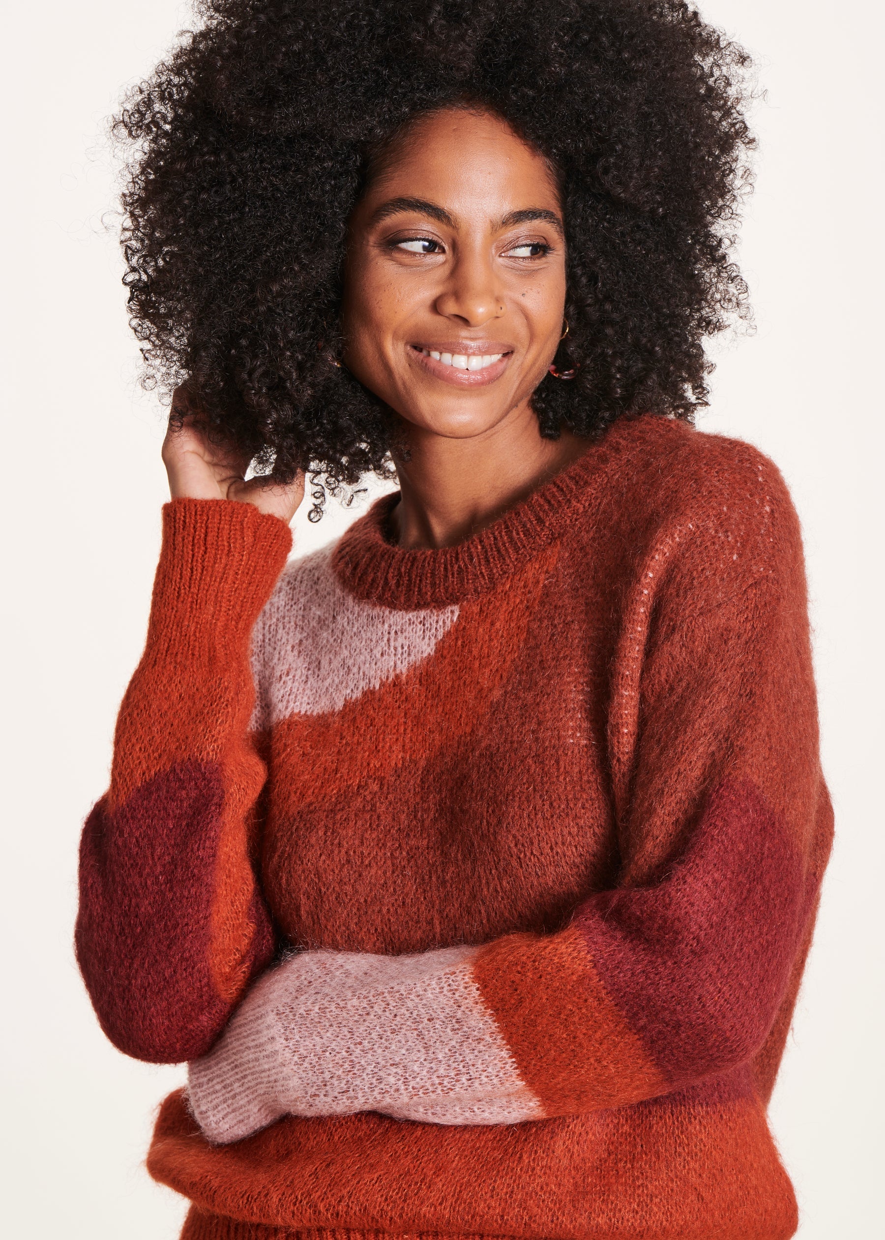 Pull droit terracotta en jacquard encolure ronde