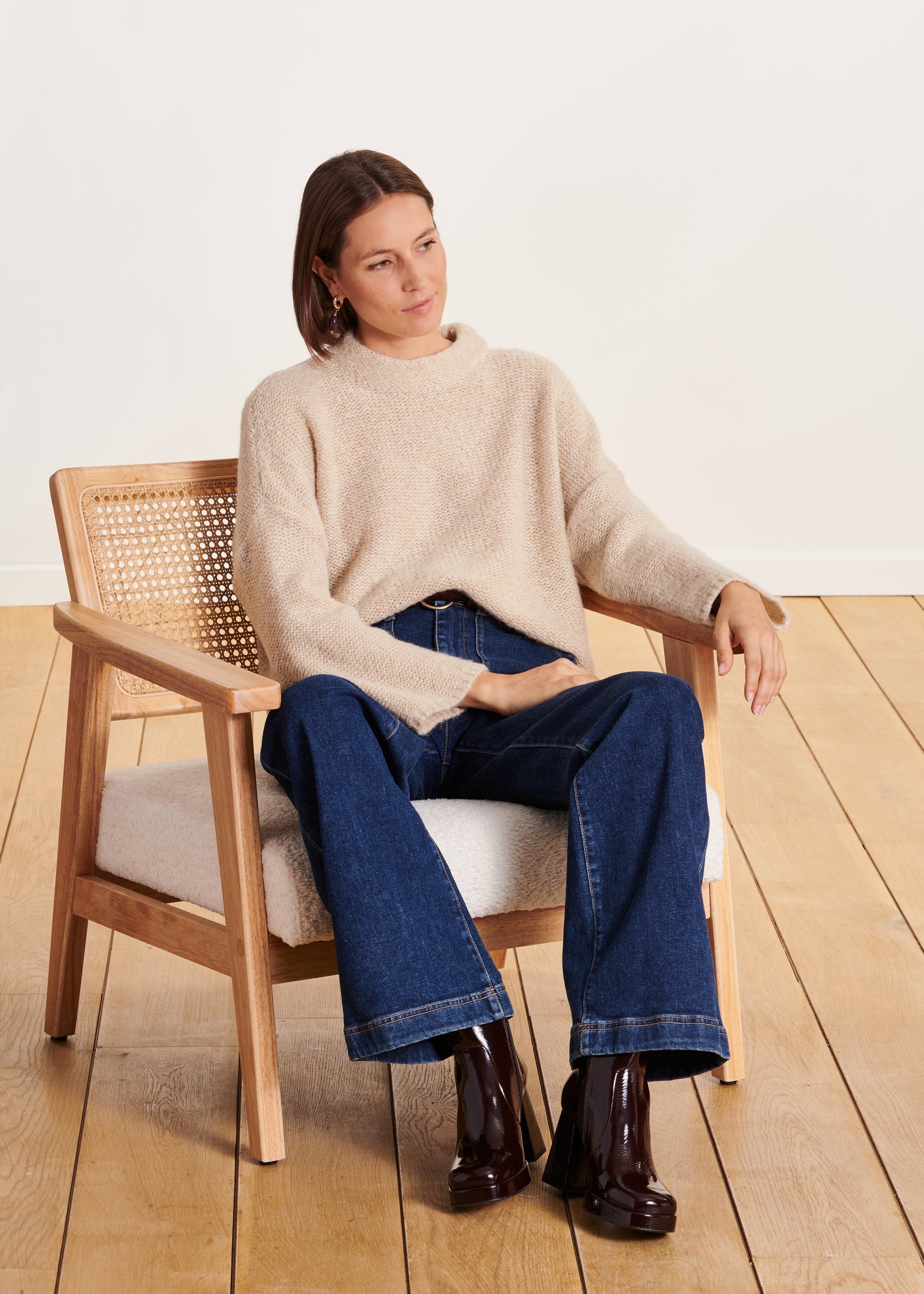 Pull beige oversize en maille irisée