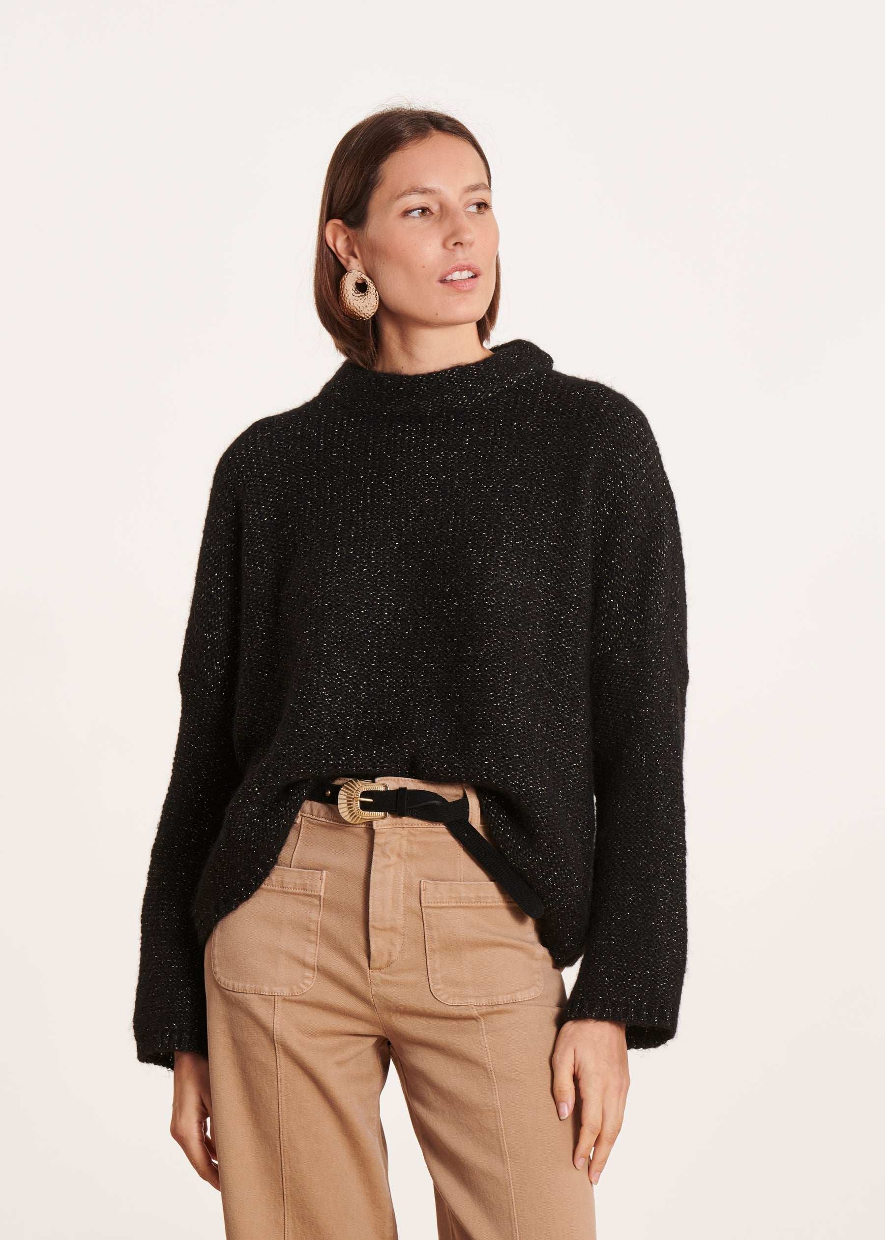 Pull noir oversize en maille irisée