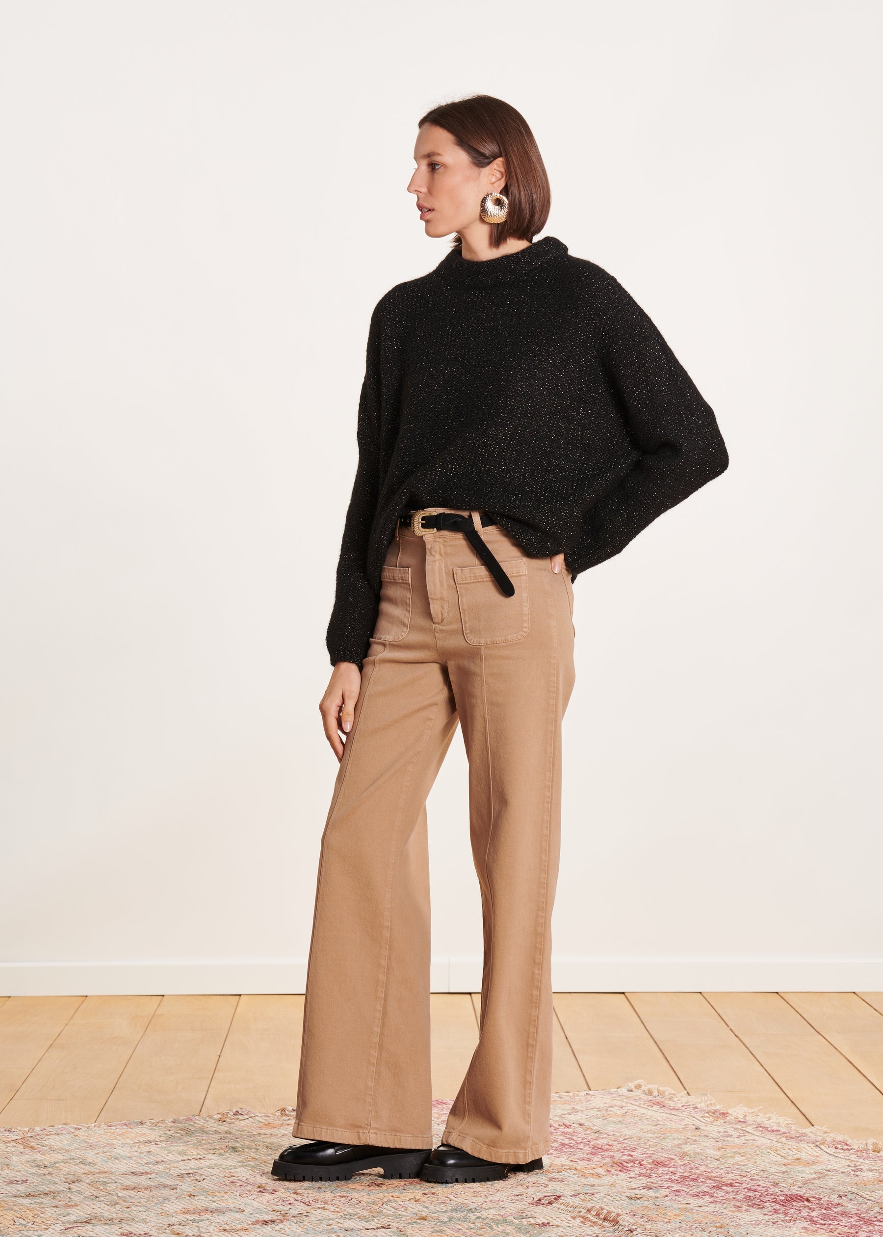 Pull noir oversize en maille irisée