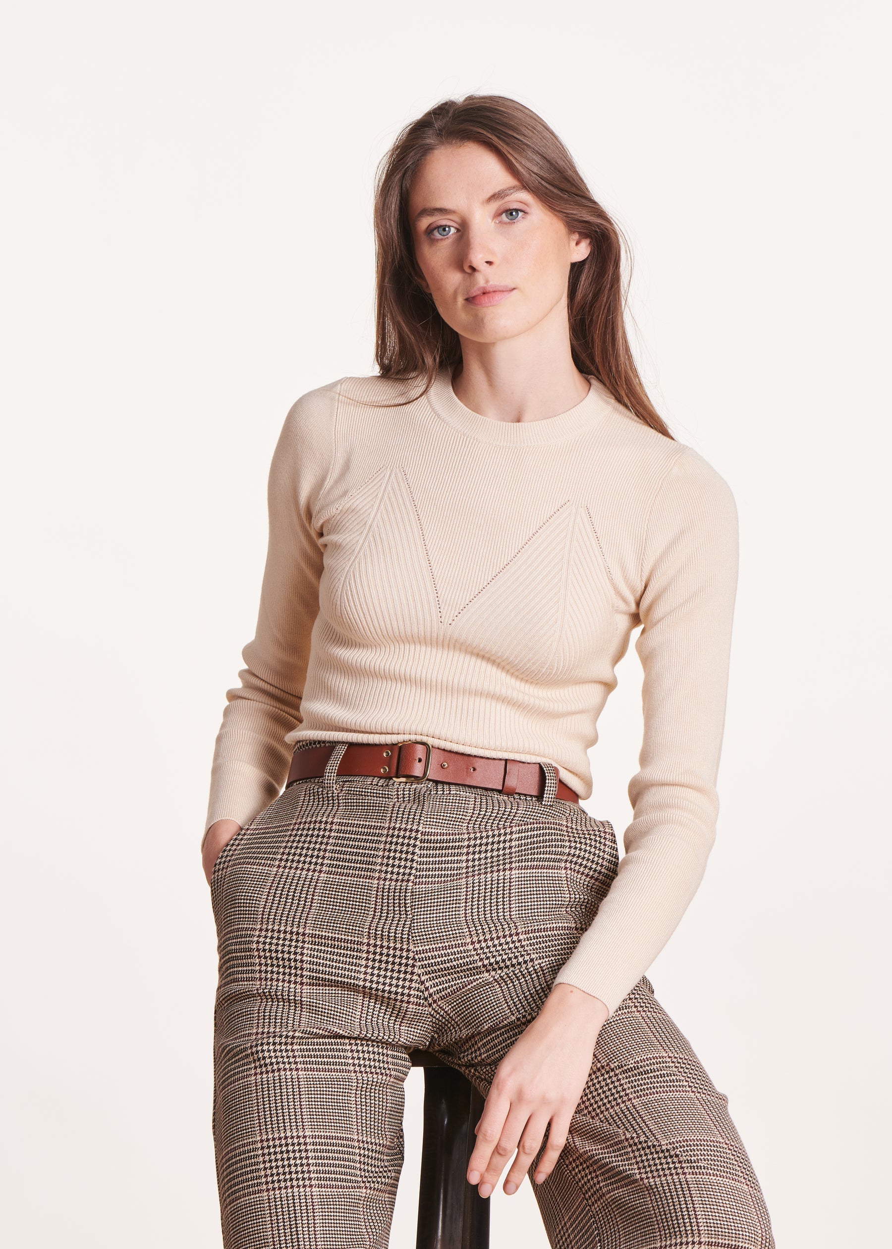 Pull chaussette écru encolure ronde