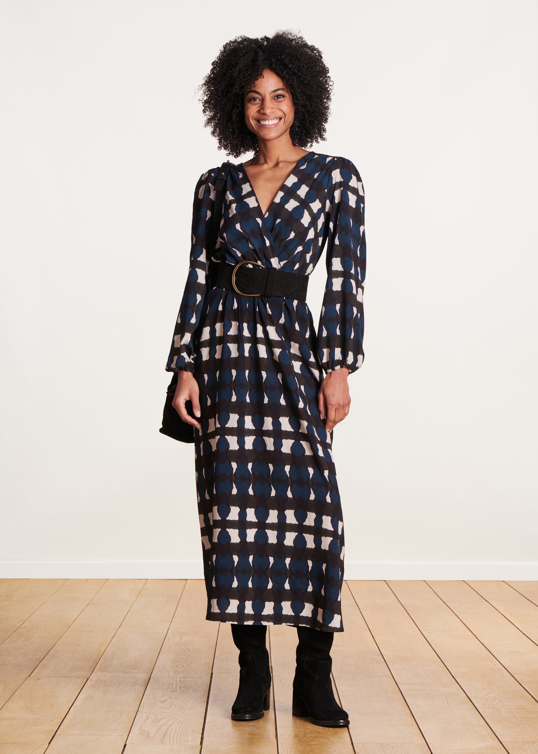 Robe longue cache-cœur bleu pétrole