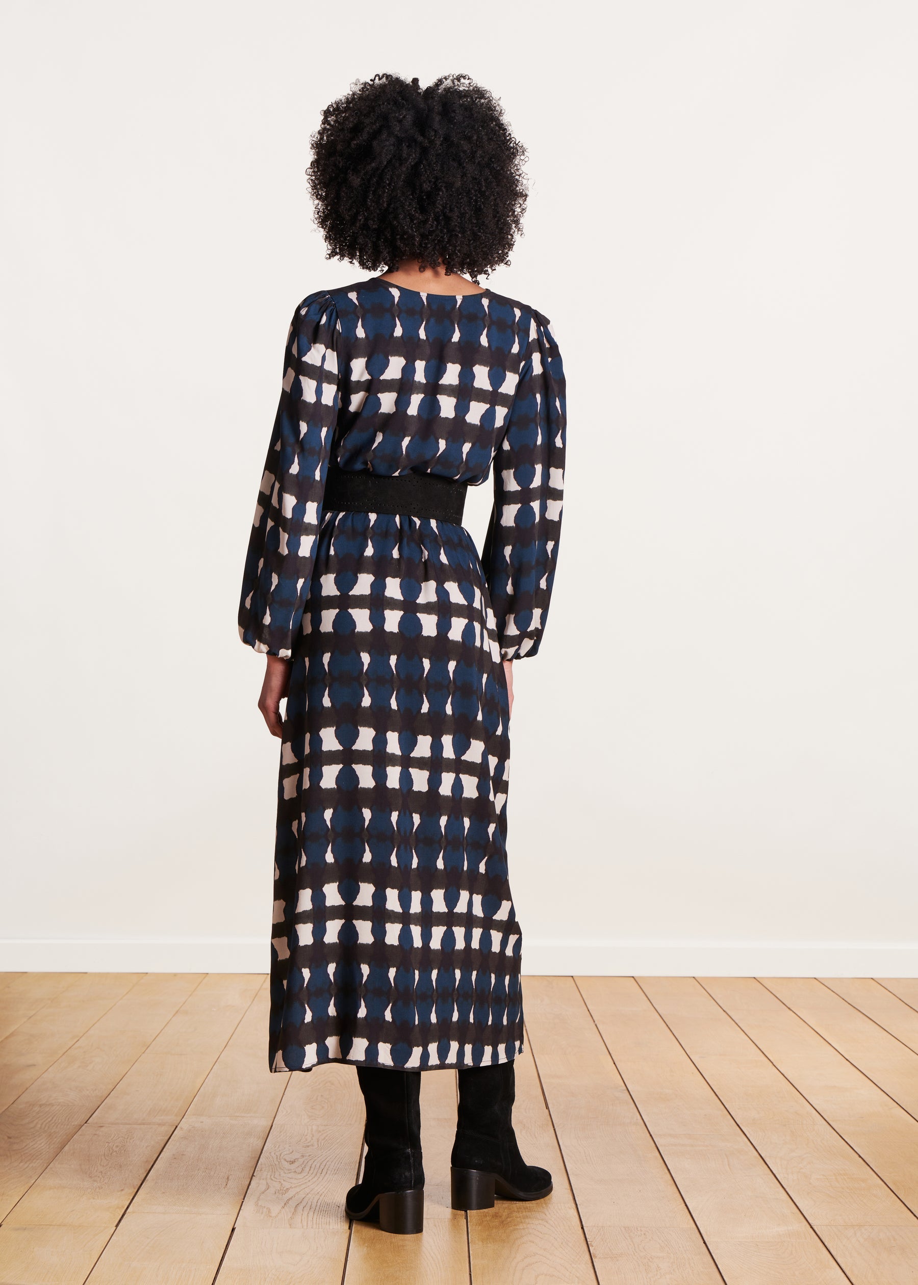 Robe longue cache-cœur bleu pétrole