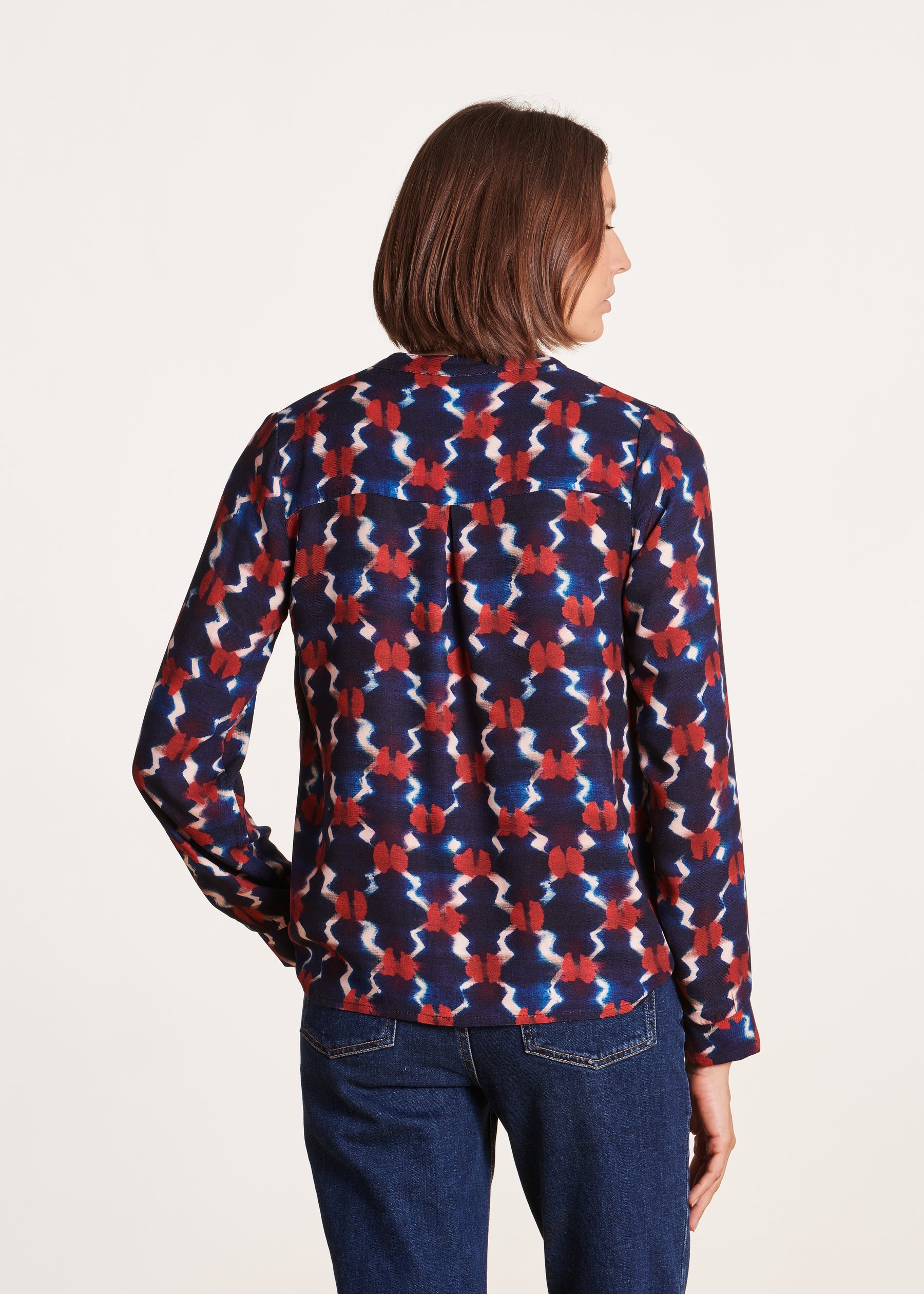 Top manches longues à imprimé bleu et rouge