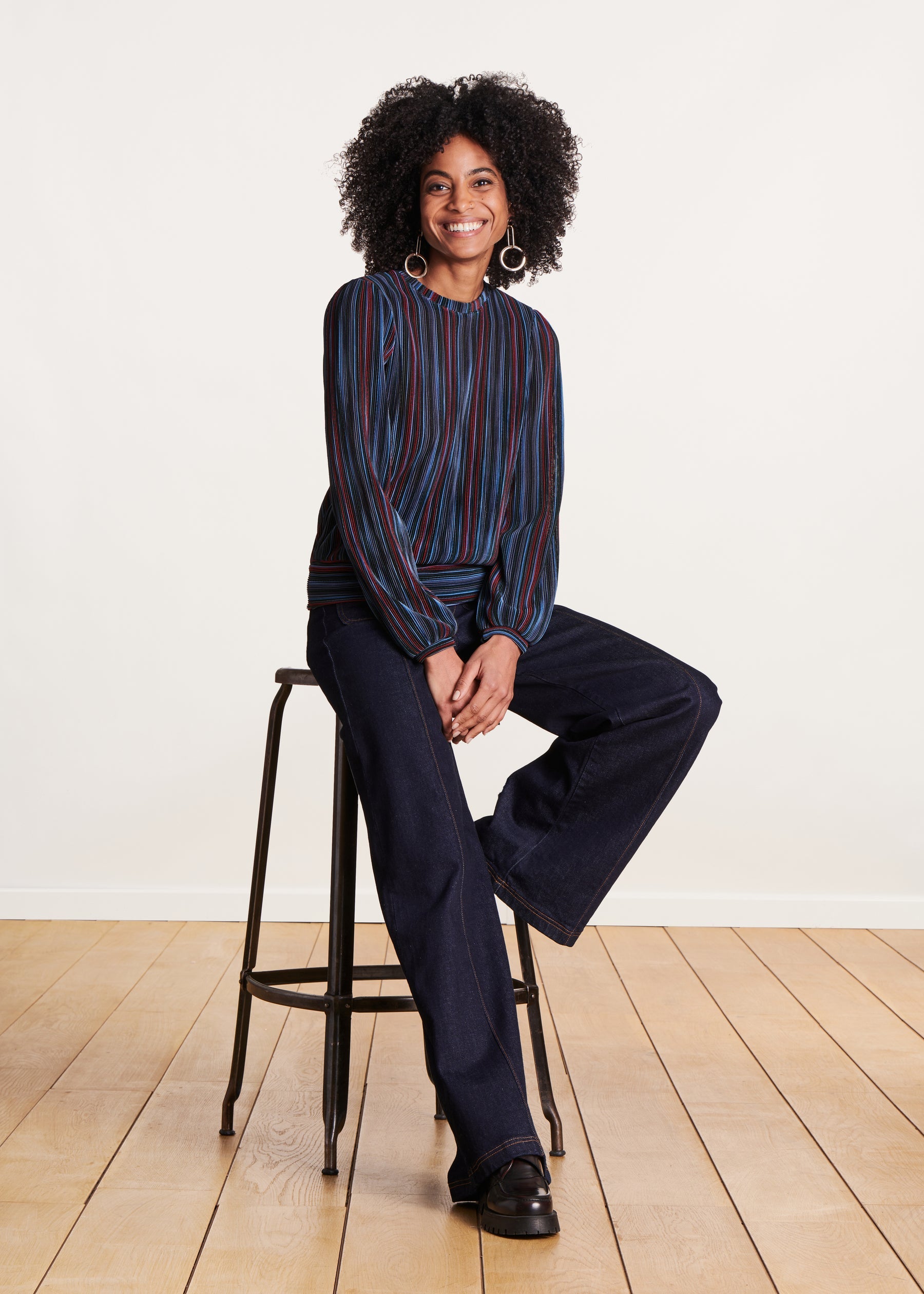 T-shirt bleu rayé manches longues