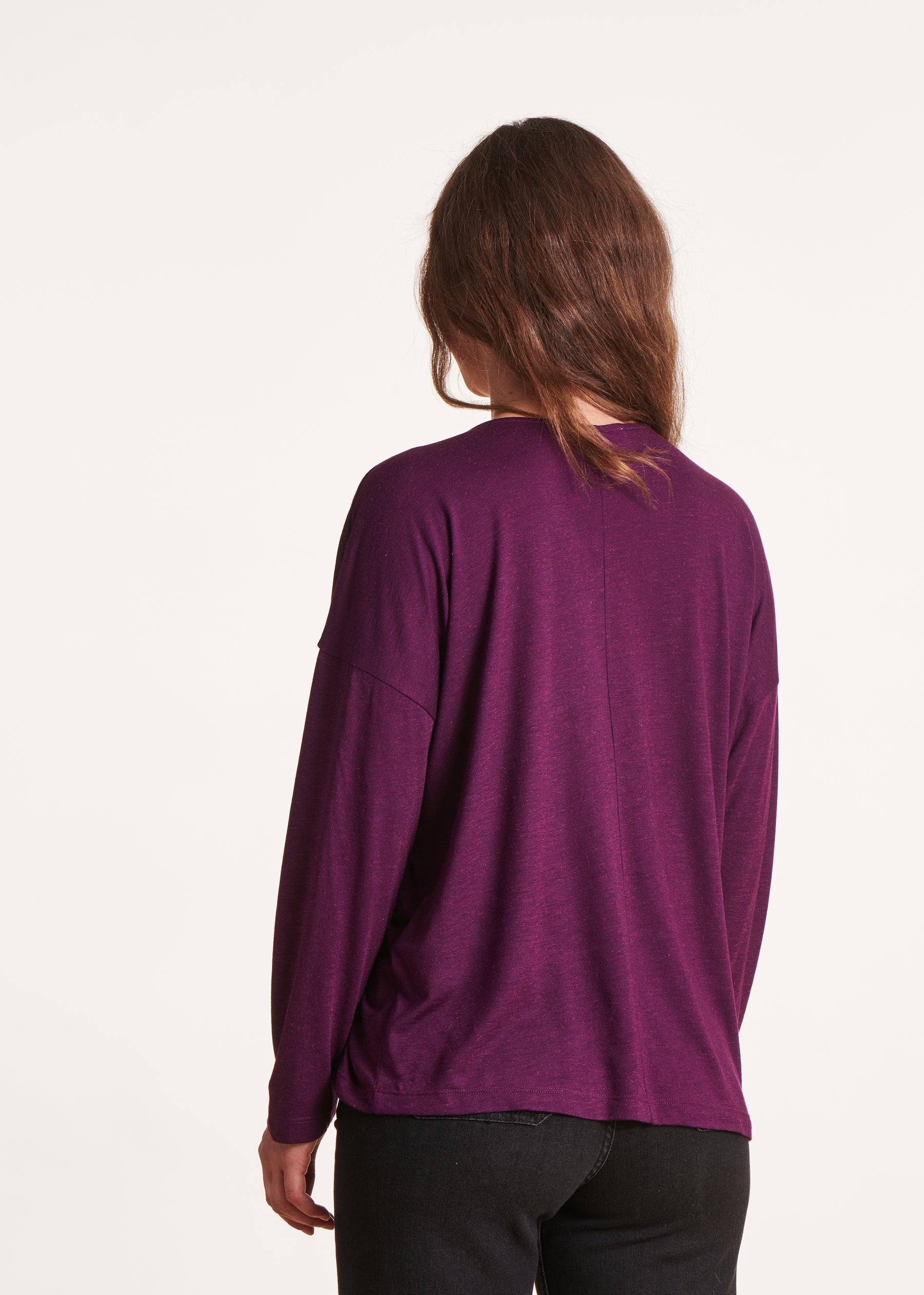 T-shirt prune manches longues encolure V