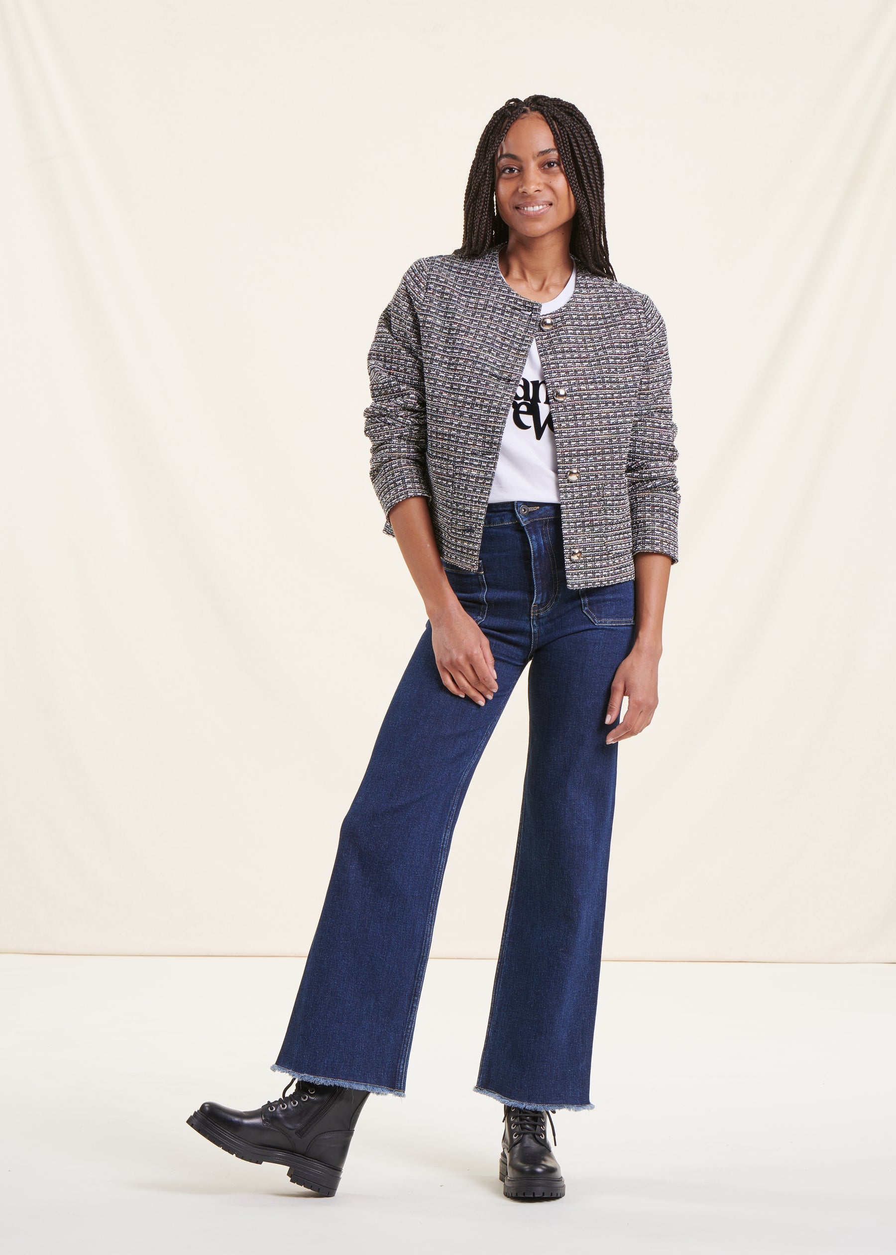 Veste courte grise en tweed