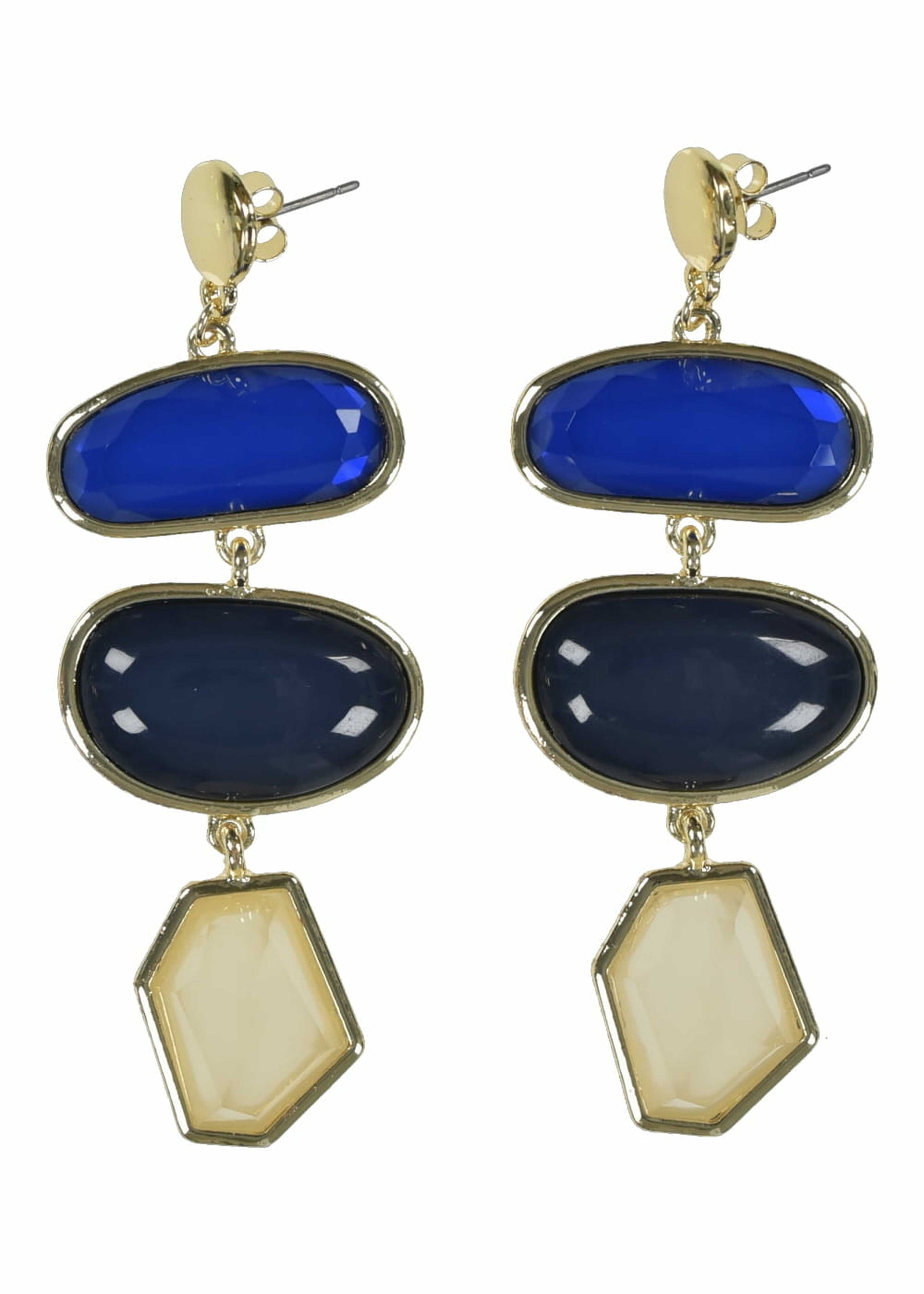Boucles d'oreilles pendantes bleues multicabochons