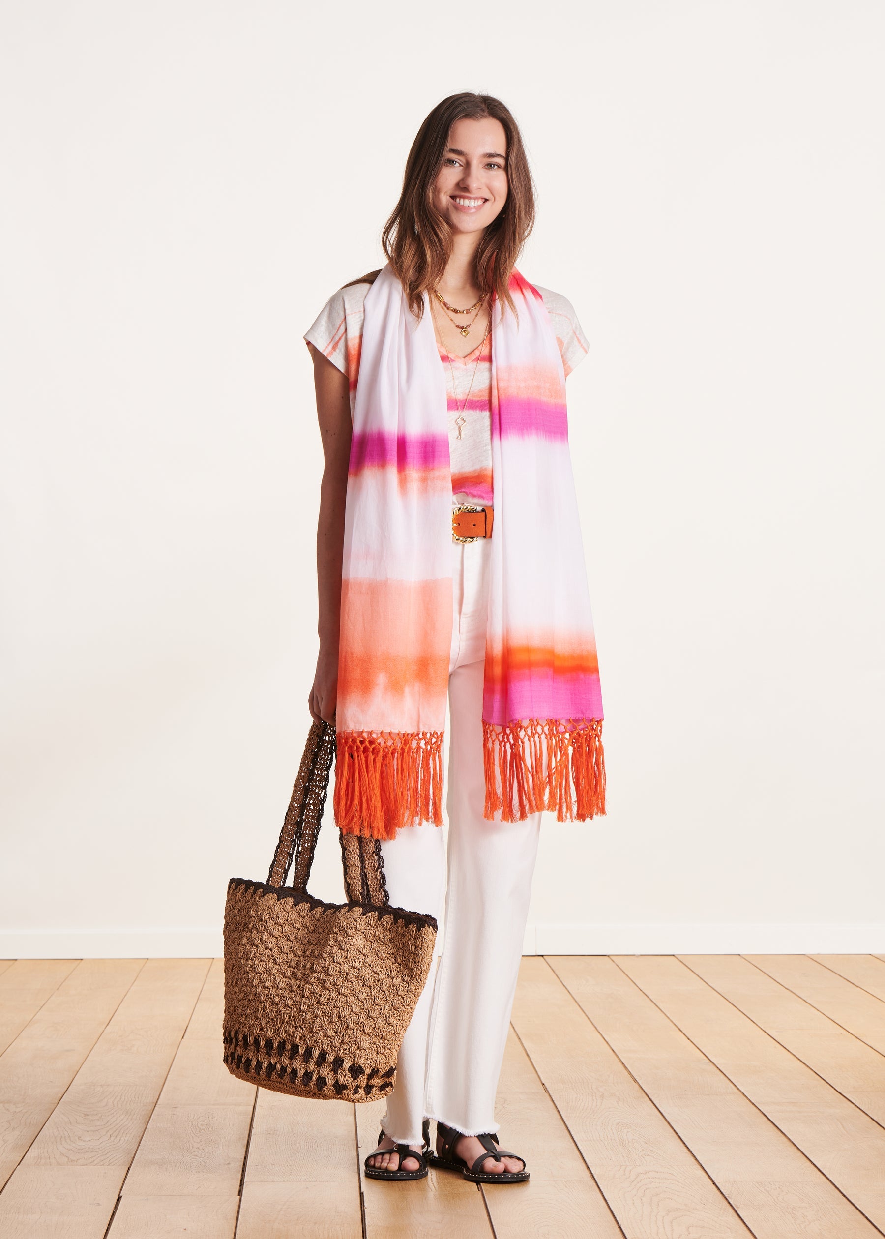 Foulard en coton rose imprimé